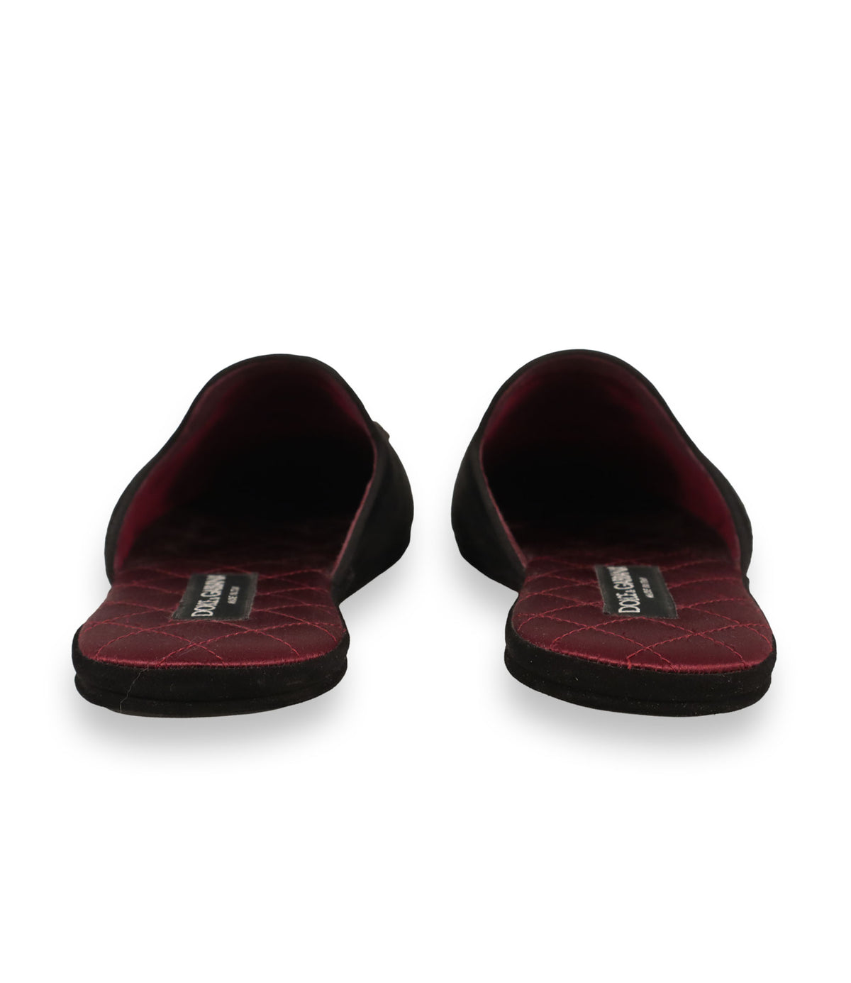 Dolce & Gabbana Pantoletten Größe 41 aus schwarzem Samt mit Kronen-Applikation und bordeauxroter Innensohle im Dolce & Gabbana Sale.