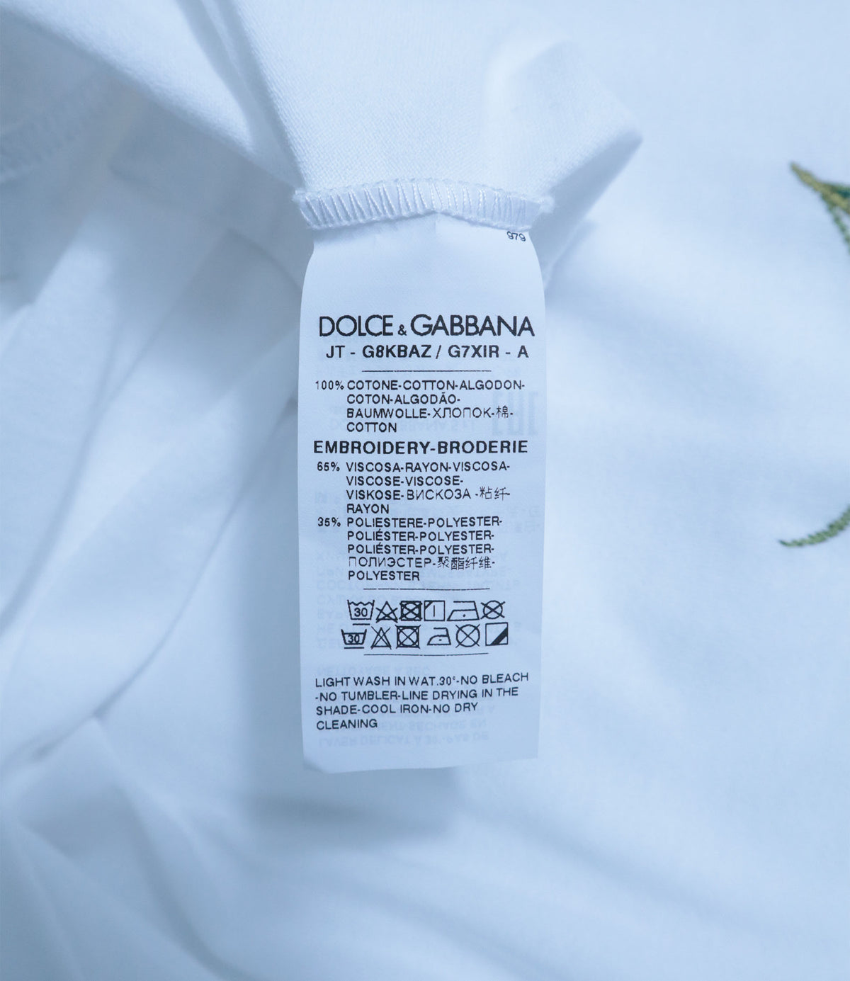 Dolce & Gabbana weißes Herren T-Shirt mit Pfauenfeder Stickerei Größe IT 56