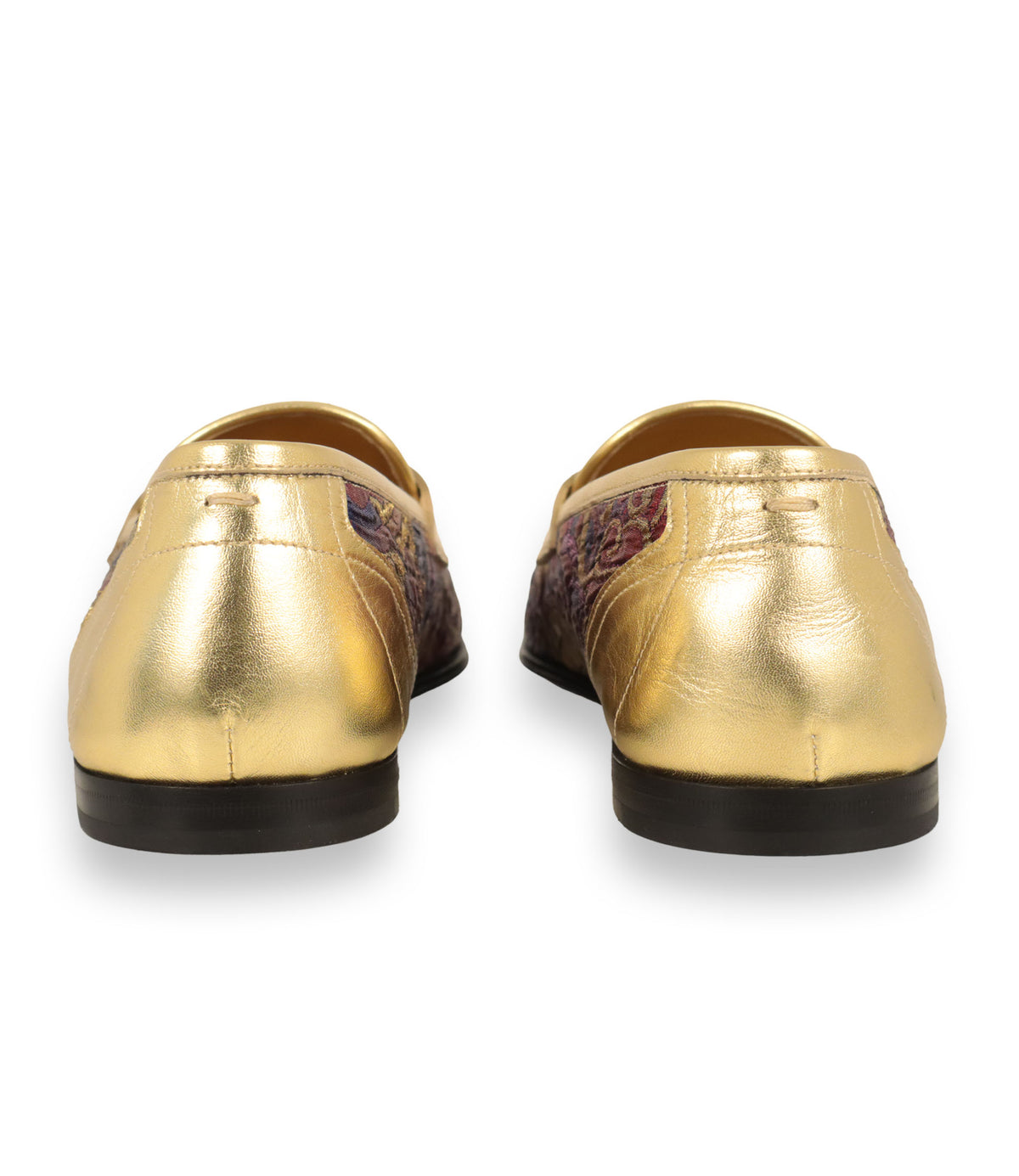 Dolce & Gabbana Loafer Größe 44 aus goldenem Metallic-Leder mit floralem Brokatdesign und goldener DG-Logoschließe.