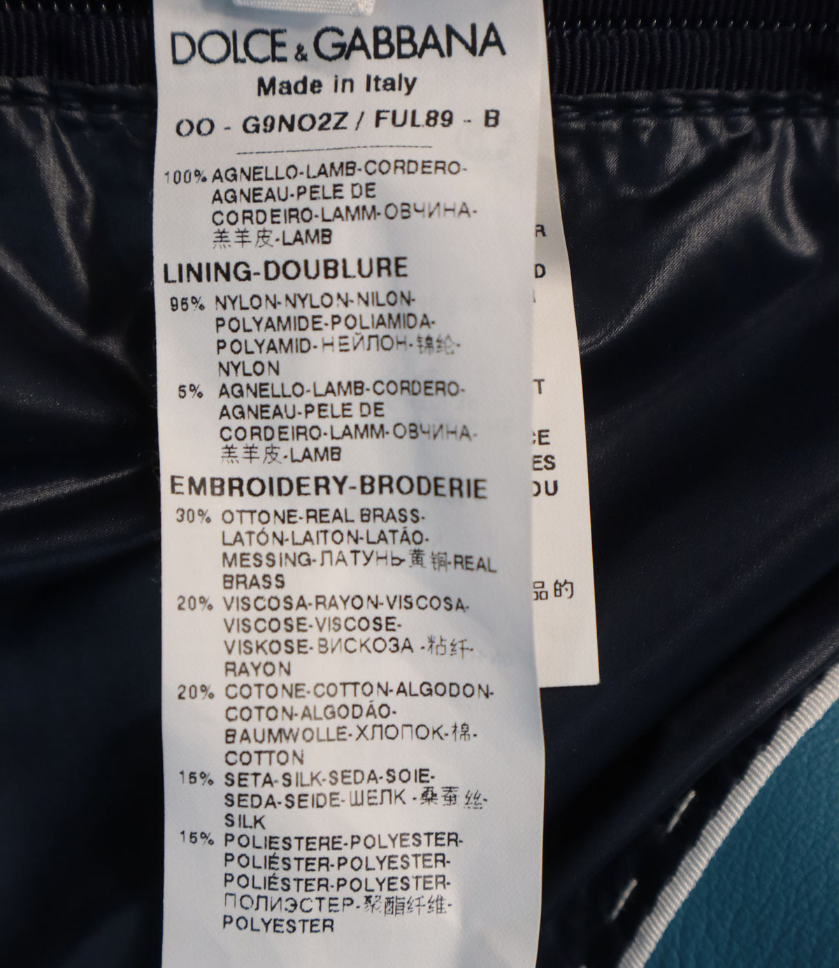 Dolce & Gabbana Lederblouson aus Lammleder in Gelb Blau Weiß Größe 46