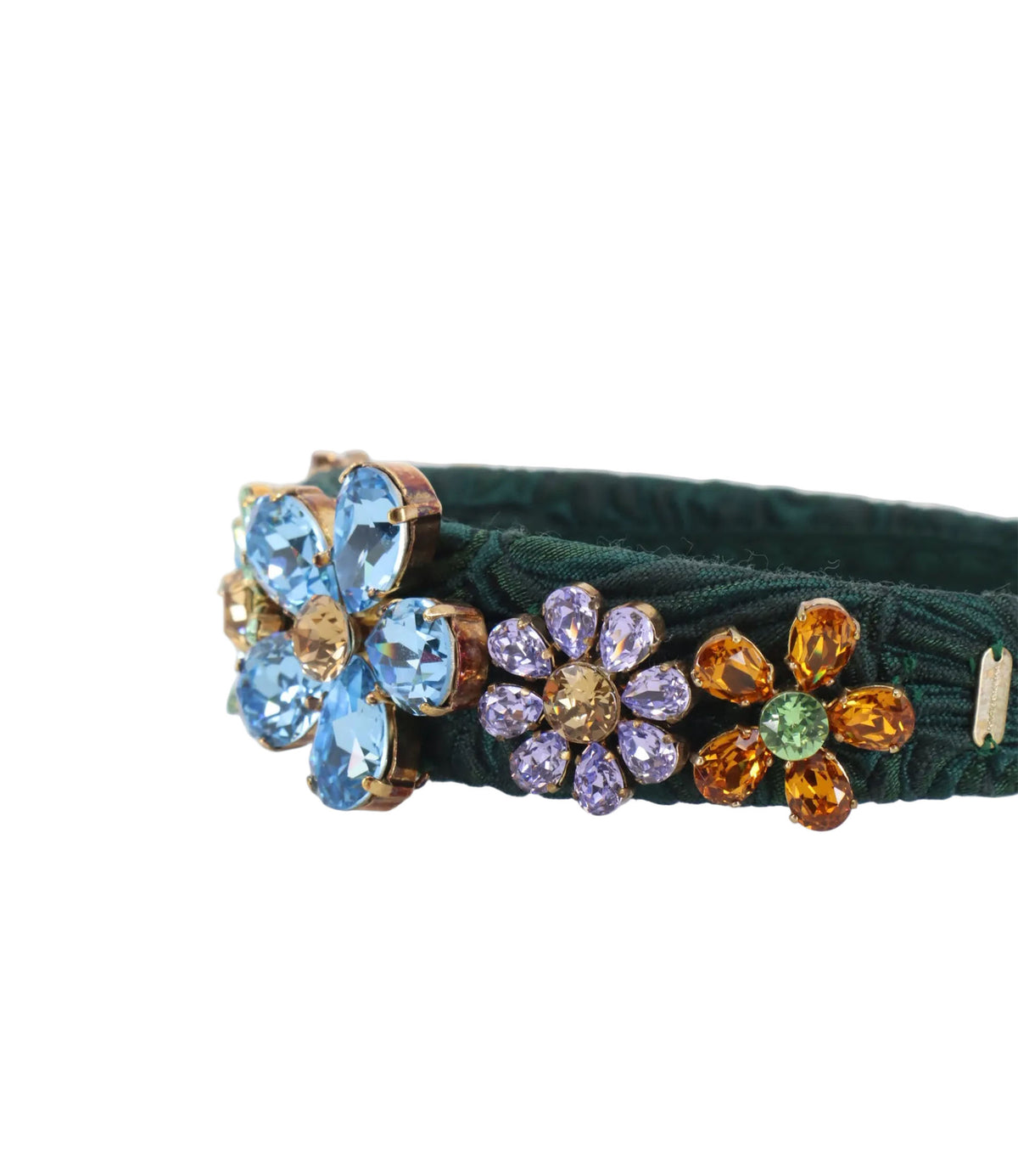 Dolce & Gabbana Haarreif Grün mit floralen Kristallen und Golddetails