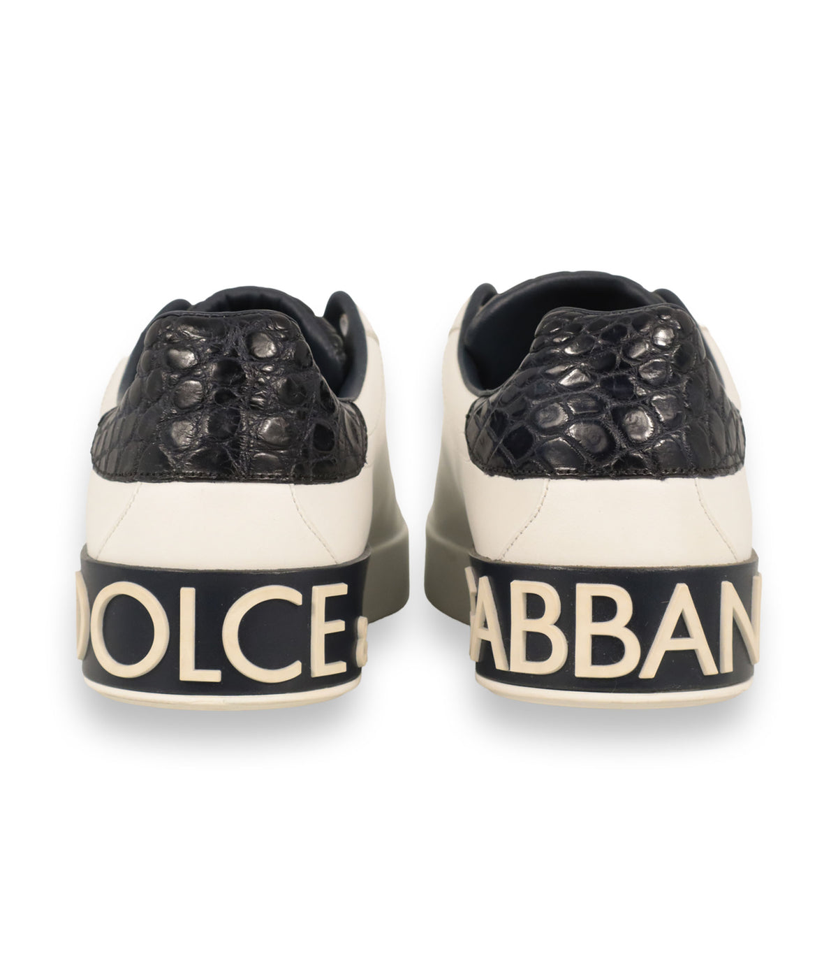 Dolce & Gabbana Sneaker Größe 39 in Weiß und Schwarz mit Kroko-Prägung aus Leder und Logo-Sohle.