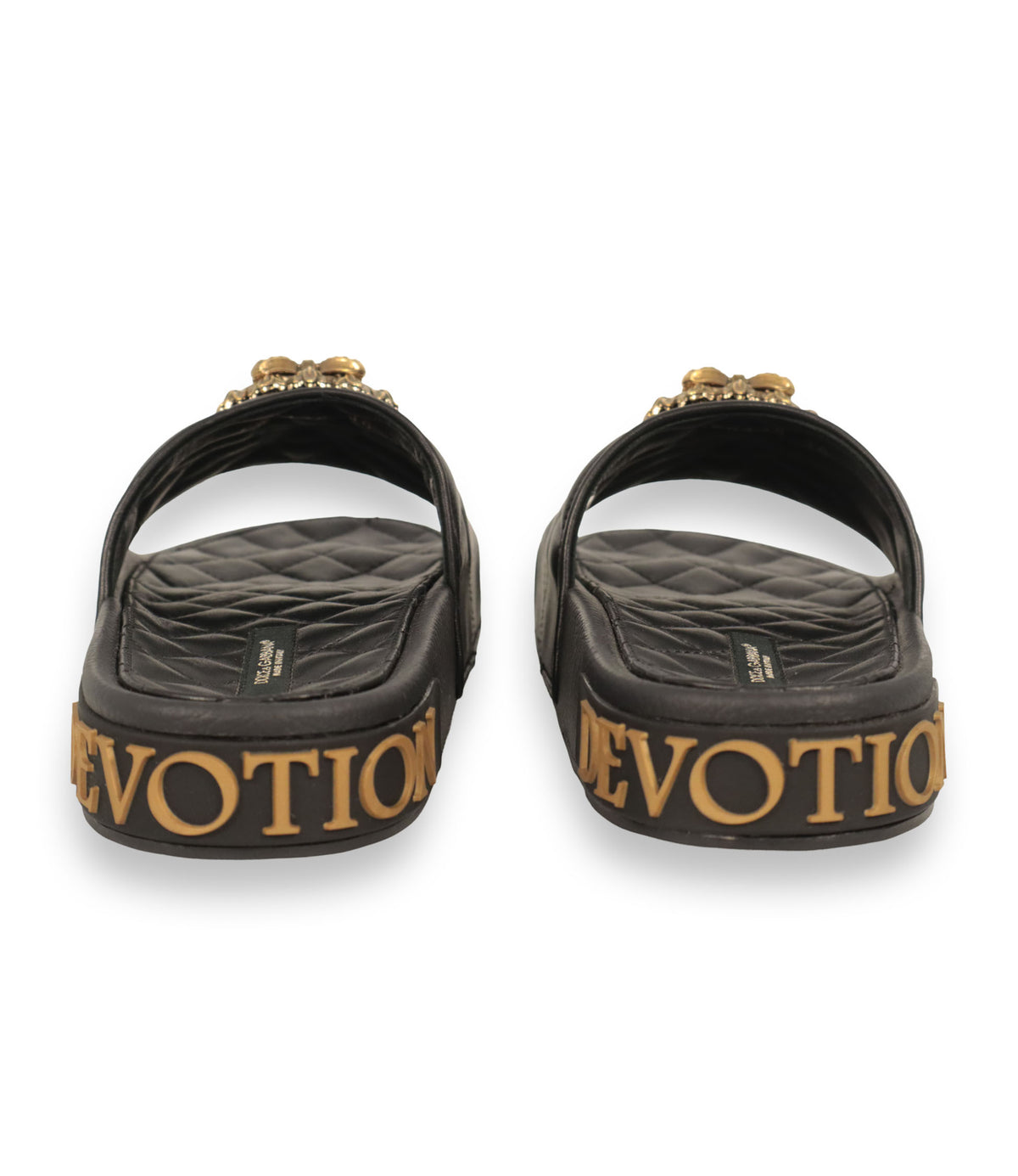 Dolce & Gabbana Sandalen schwarz Leder gesteppte Slides Gold Logo
