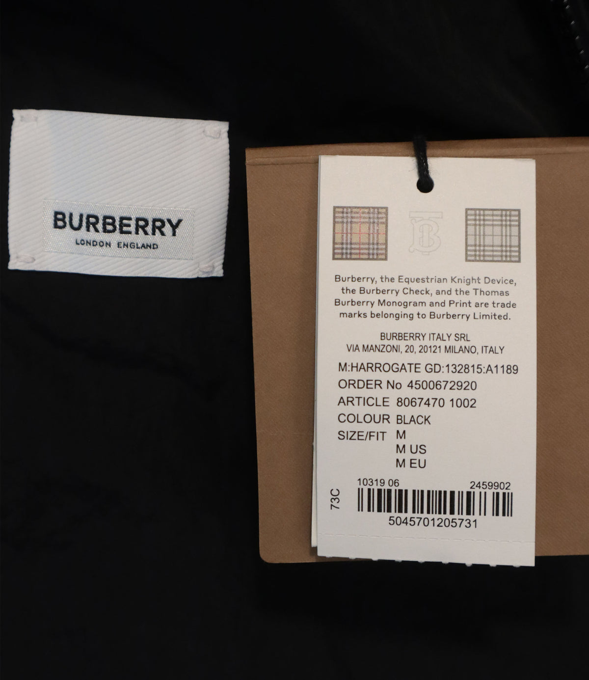 Burberry Herrenjacke schwarz Größe M mit Stehkragen und Logo-Detail
