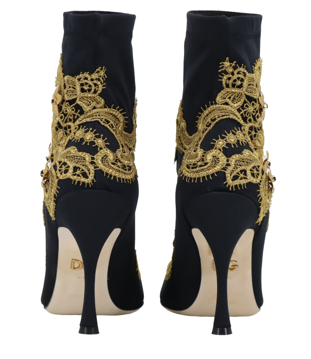 Dolce & Gabbana Stiefeletten Größe 36,5 in Dunkelblau mit goldenen Spitzenapplikationen