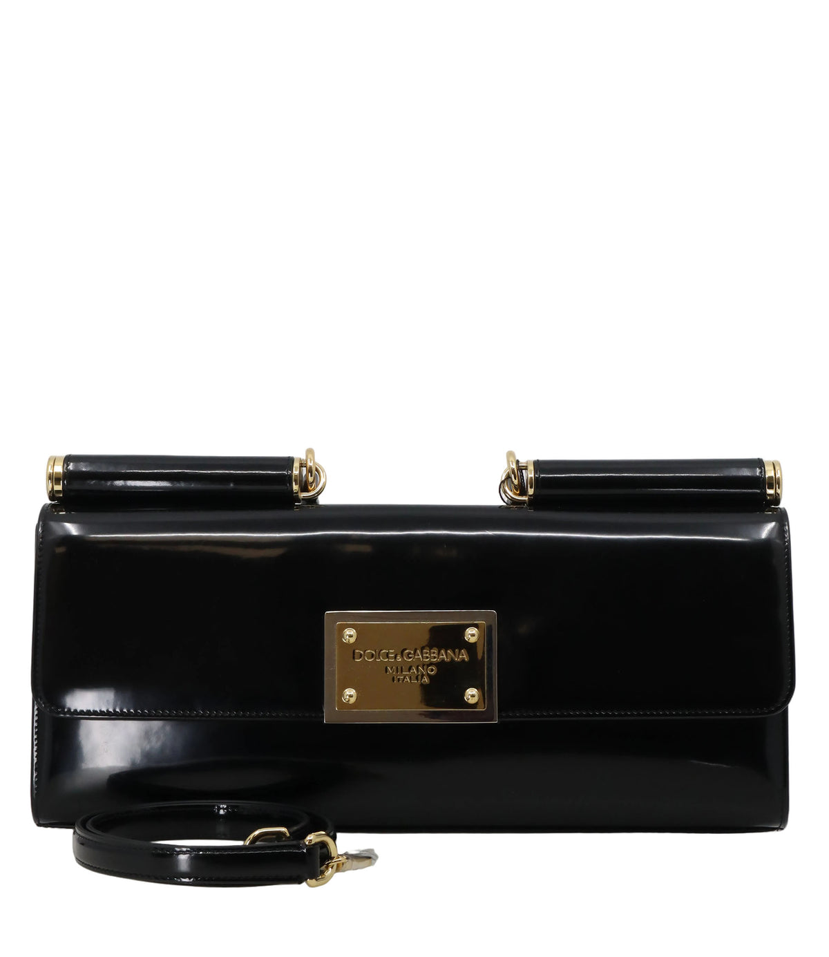 Dolce & Gabbana Clutch schwarz aus Lackleder mit goldener Logo-Plakette