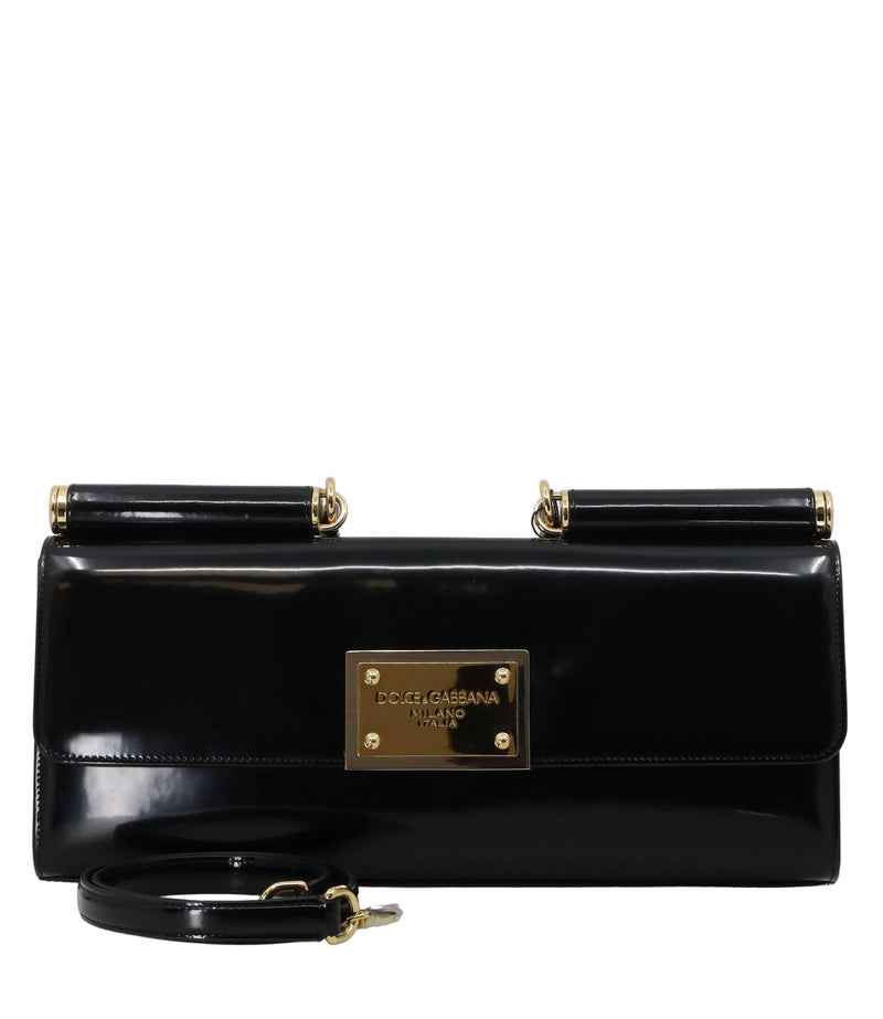 Dolce & Gabbana Clutch schwarz aus Lackleder mit goldener Logo-Plakette