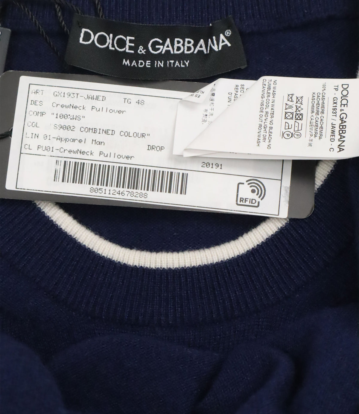 Dolce & Gabbana Pullover blau Herren Größe 48 mit Logo Milano Krone