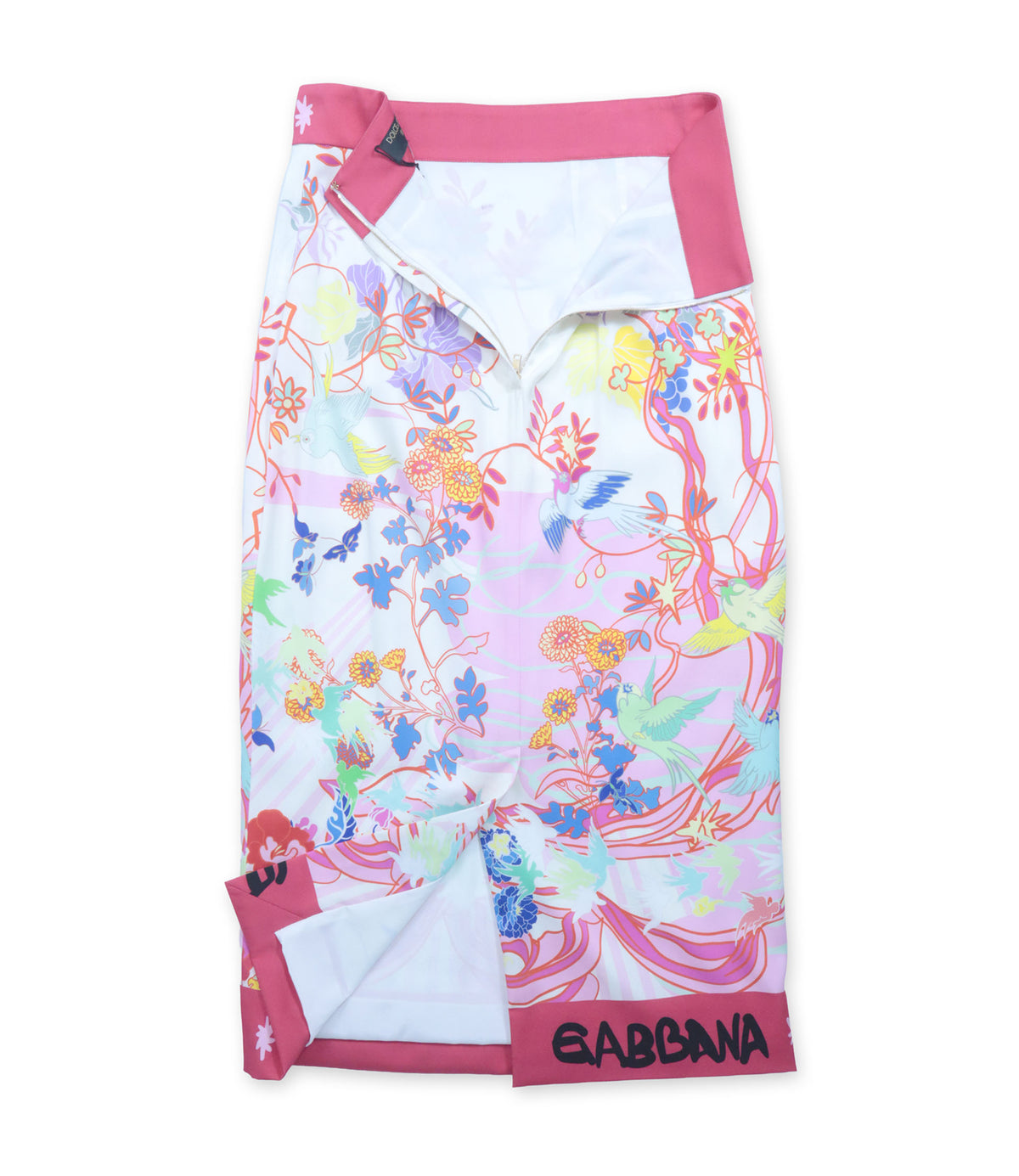 Dolce & Gabbana Rock aus Seide mit floralem Multicolor-Print und Logo-Bund in Pastelltönen Größe 40