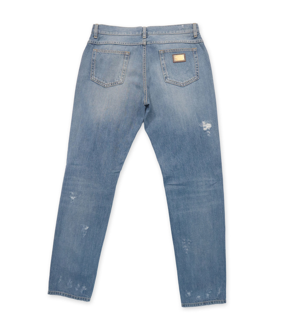 Dolce & Gabbana Jeans Größe IT 50 in hellblauem Used-Denim mit Destroyed-Details und Regular Fit aus Italien.