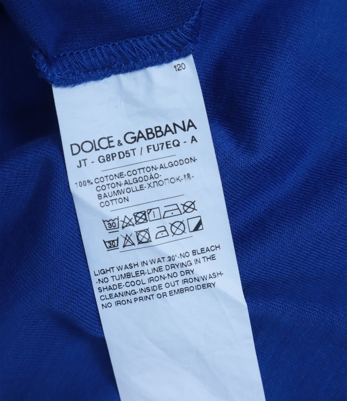 Dolce & Gabbana T-Shirt blau mit schwarzem Logo-Print aus Baumwolle