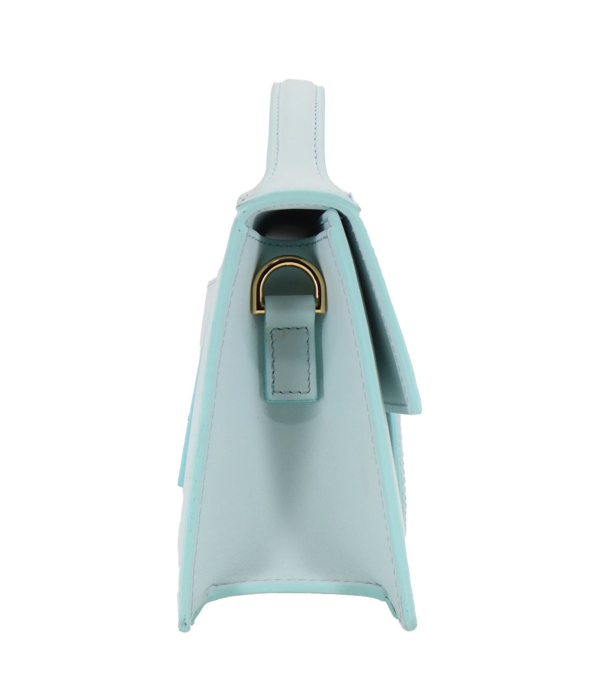 Jacquemus Handtasche Hellblau aus glattem Leder mit goldfarbenem Logo
