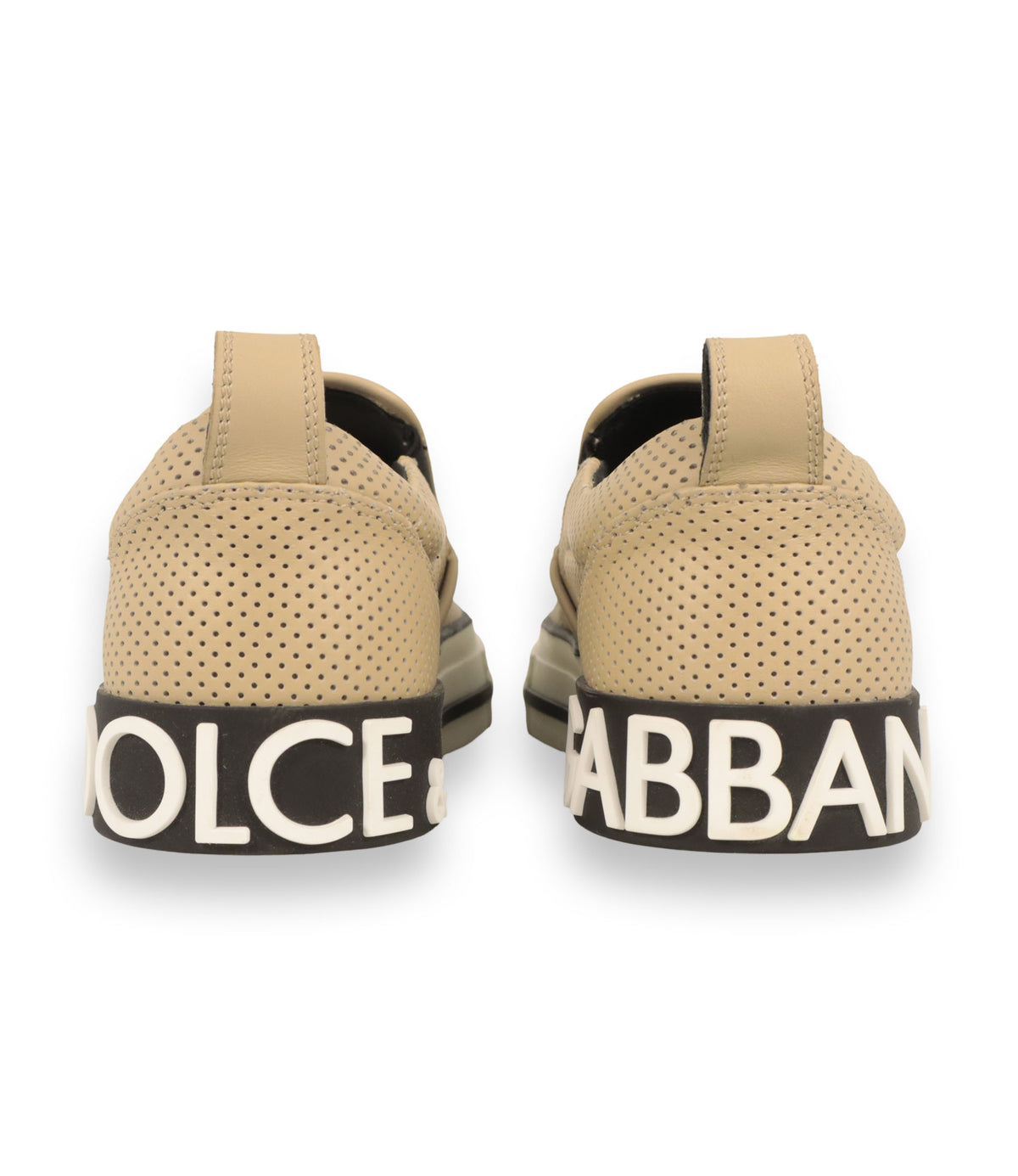 Dolce & Gabbana Slip-On Sneaker Größe 39 aus beigem perforiertem Leder mit Logo-Sohle im Dolce & Gabbana Sale.
