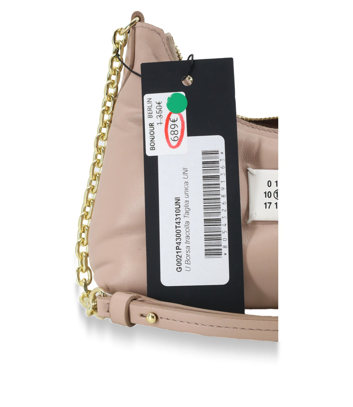 Maison Margiela Handtasche Nude aus Leder mit goldener Kette und Zahlenlabel