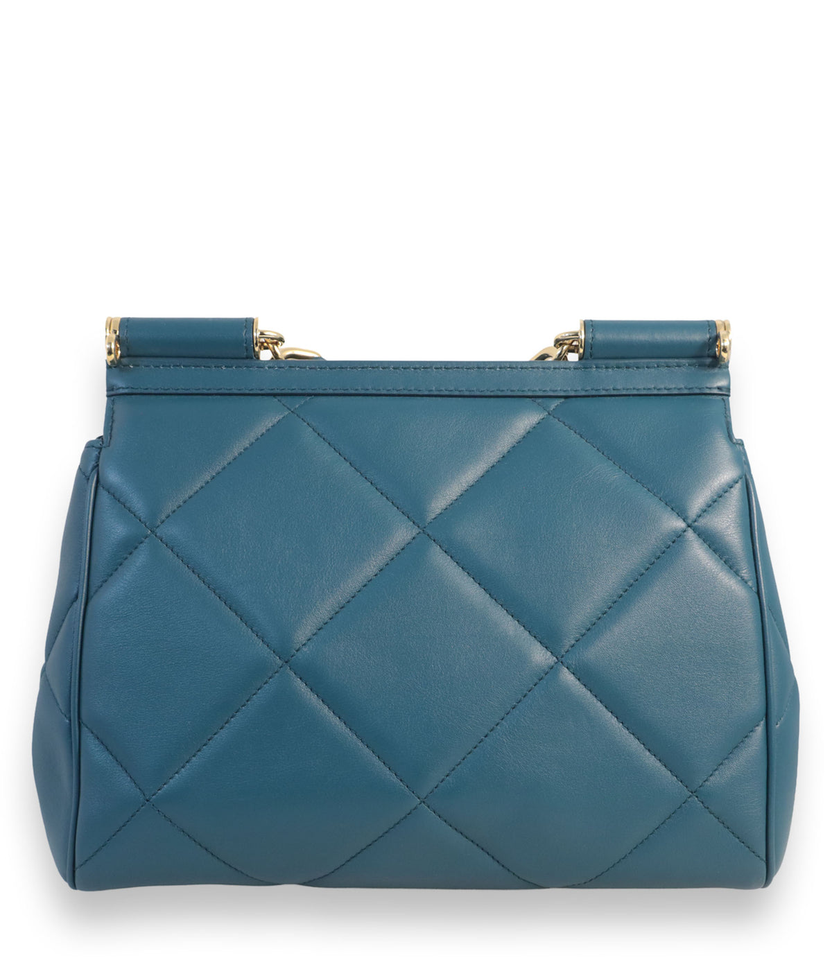 Dolce & Gabbana Sicily Handtasche Petrol aus gestepptem Leder mit goldfarbenen Details und abnehmbarem Schulterriemen.