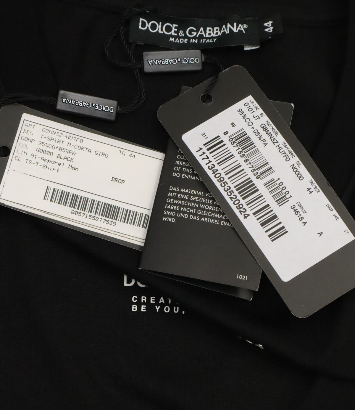 Dolce & Gabbana schwarzes T-Shirt Größe 44 mit DG DNA Print und Made in Italy Schriftzug