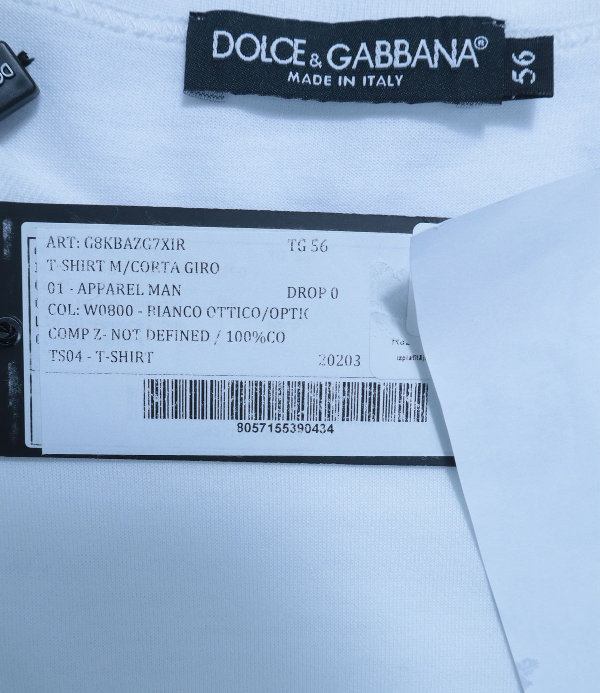 Dolce & Gabbana weißes Herren T-Shirt mit Pfauenfeder Stickerei Größe IT 56