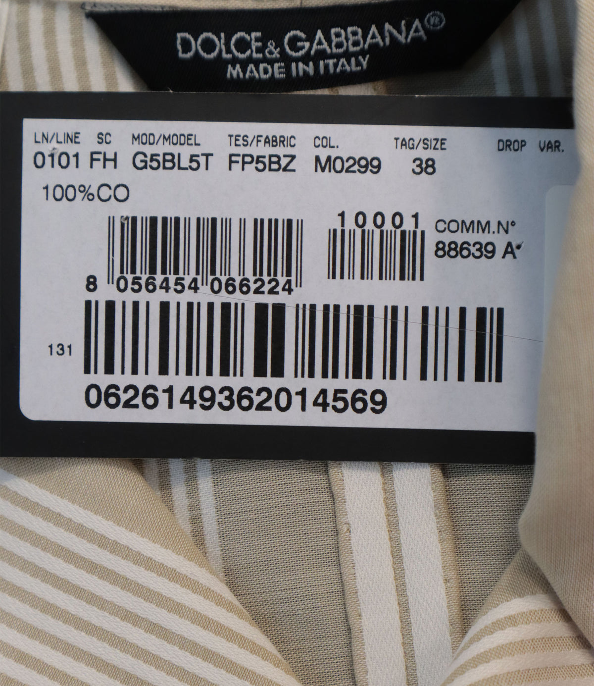 Dolce & Gabbana Hemd Größe 38 in Beige und Weiß aus Baumwolle mit Streifendetails