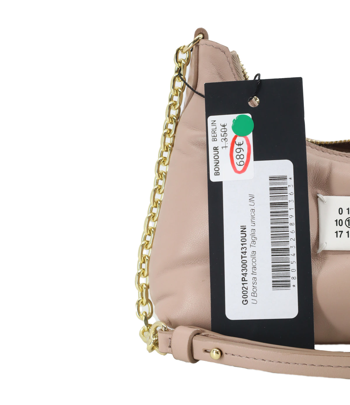 Maison Margiela Handtasche Nude aus Leder mit goldener Kette und Zahlenlabel