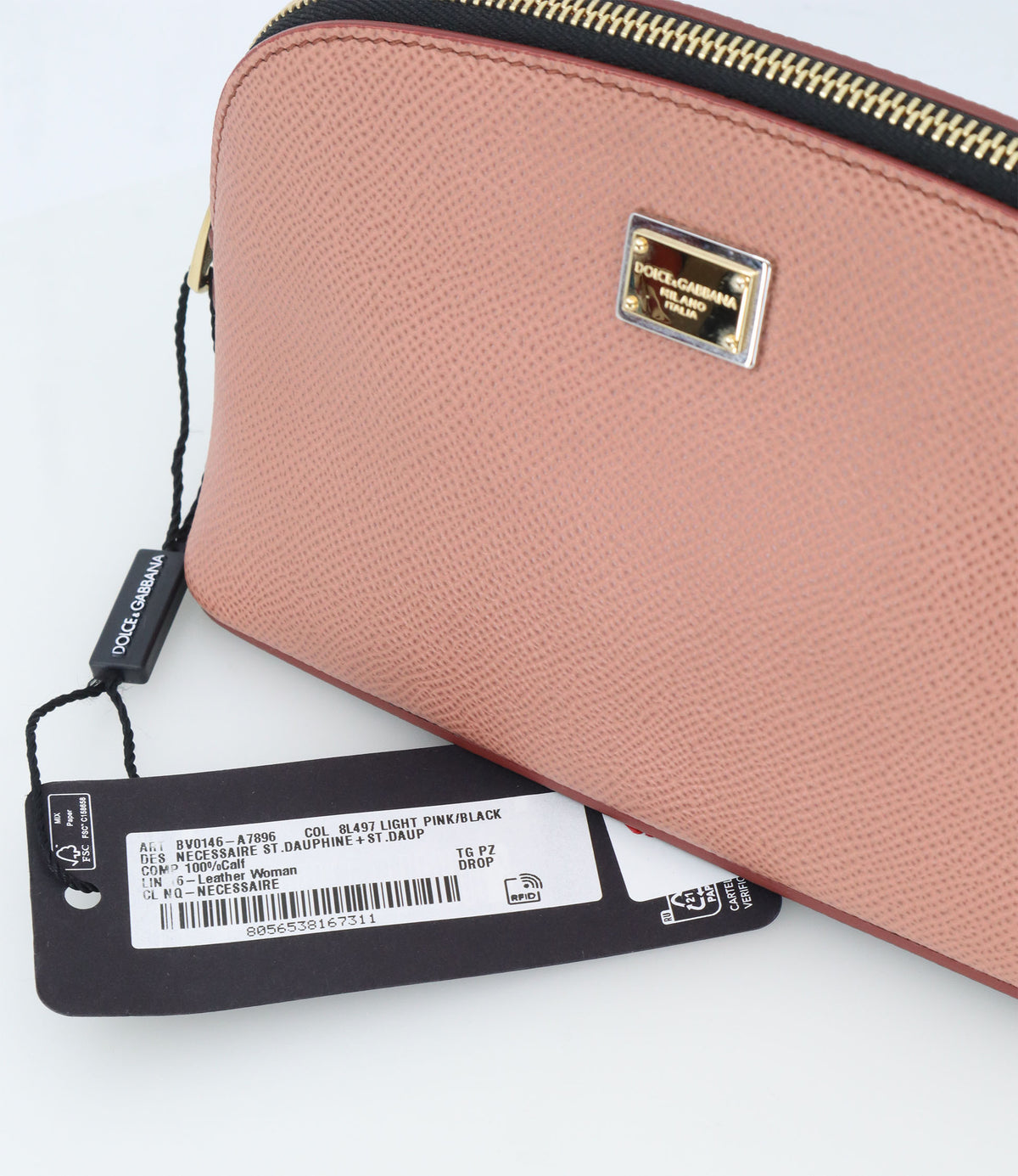 Dolce & Gabbana Kosmetiktasche rosa aus Leder mit Logo-Plakette