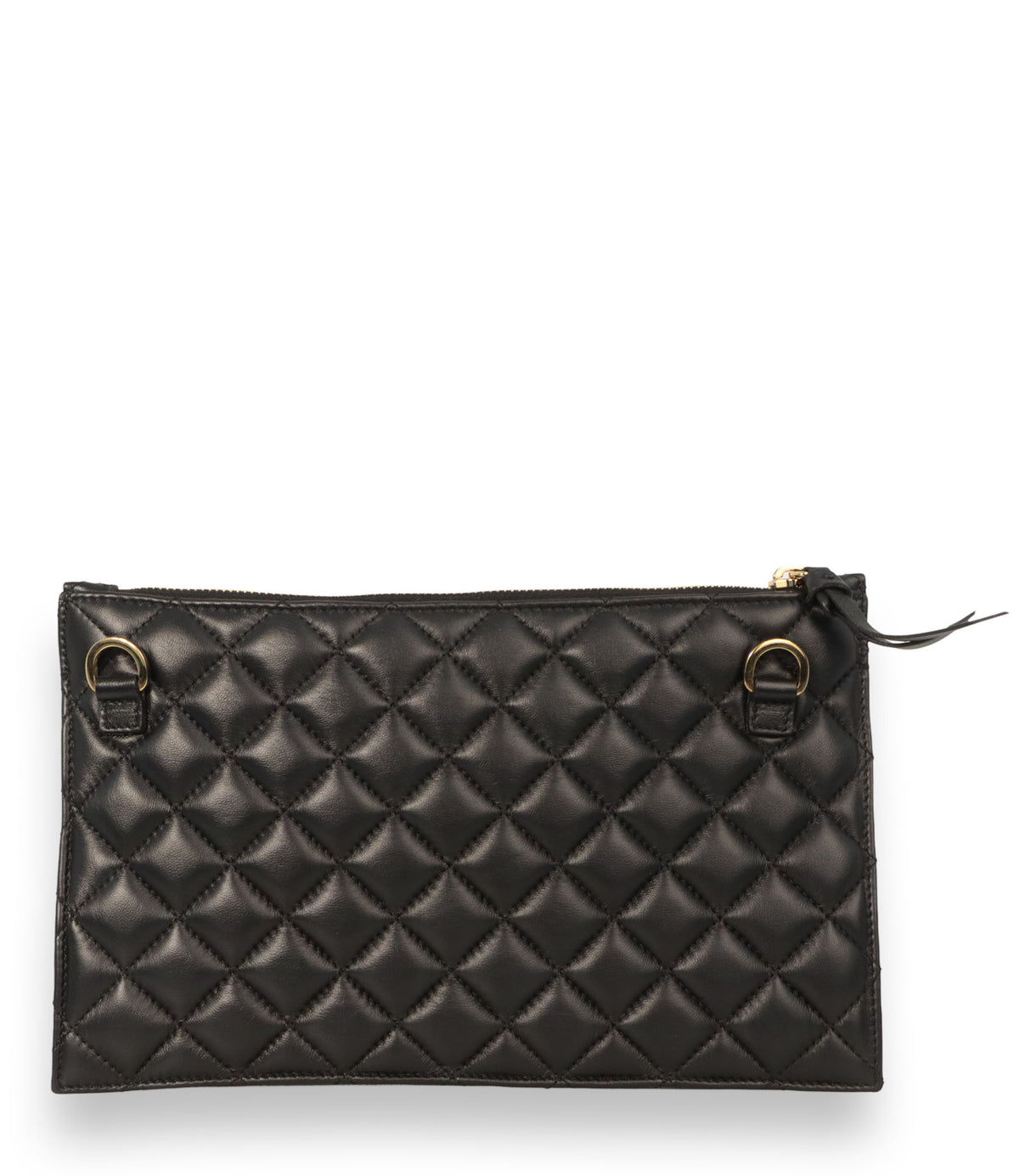 Versace Pochette aus gestepptem schwarzem Leder mit goldener Medusa-Applikation