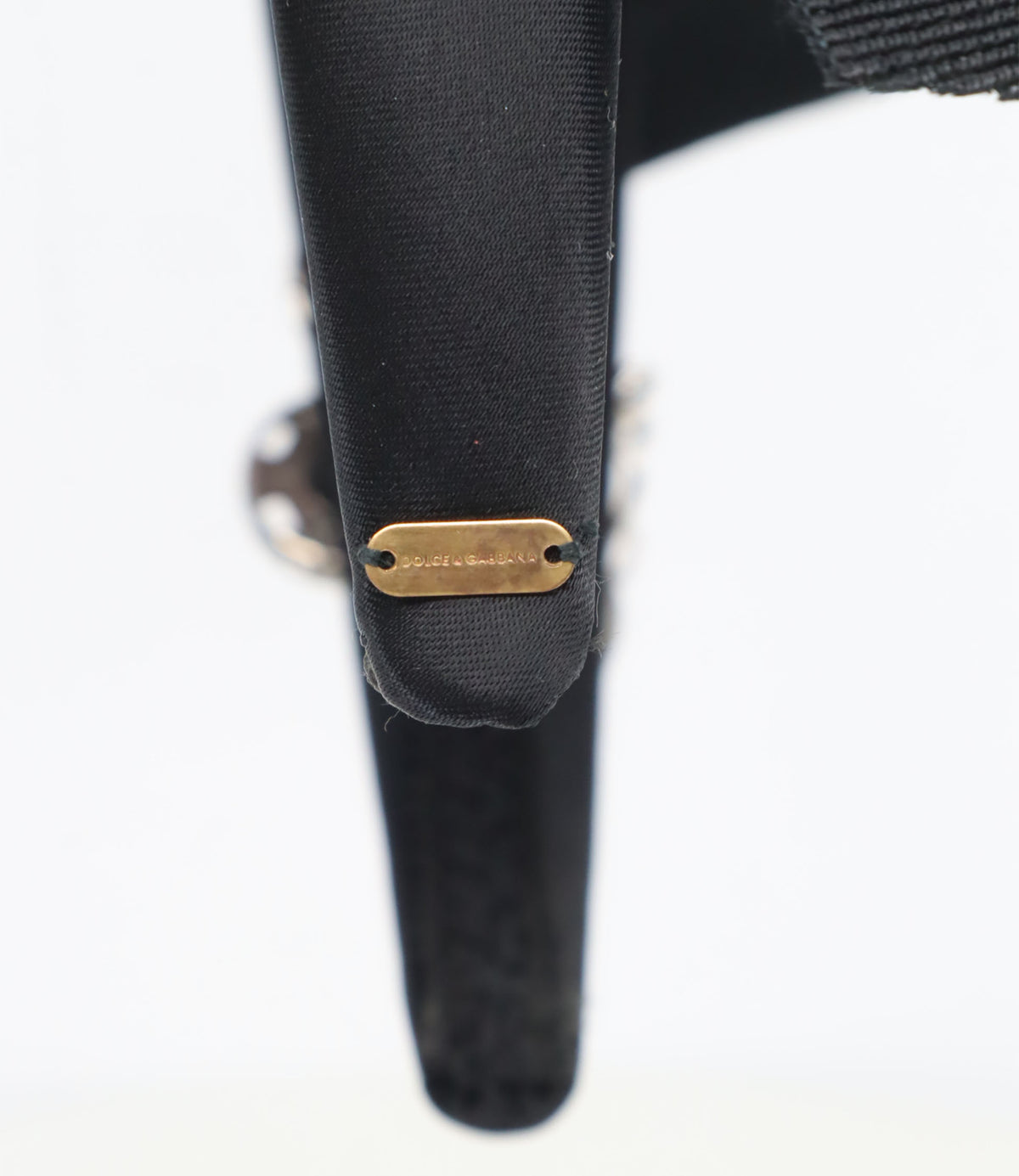 Dolce & Gabbana Haarreif Schwarz mit Kristallen, Golddetails und Schleife