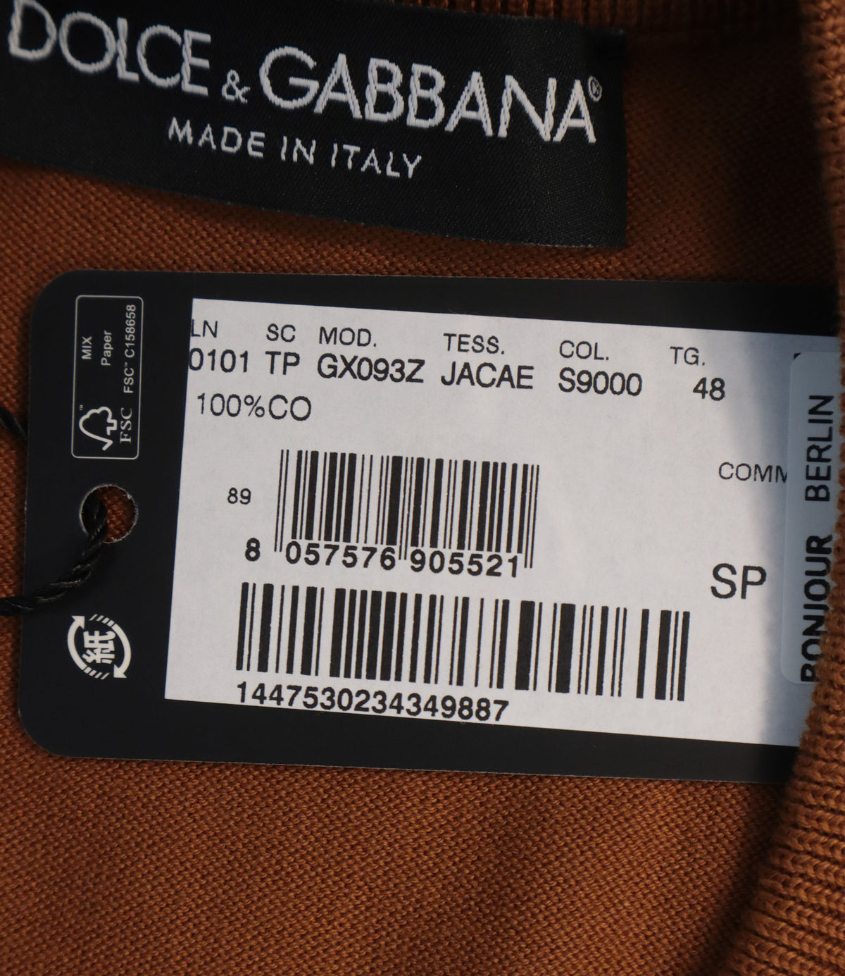 Dolce & Gabbana Strickshirt aus Baumwolle in Cognacbraun Größe 48 Made in Italy