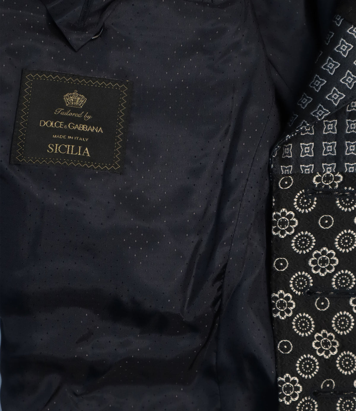 Dolce & Gabbana Sicilia Blazer Größe 48 mit Patchwork-Muster und Schmuckknöpfen in Schwarz und Dunkelblau