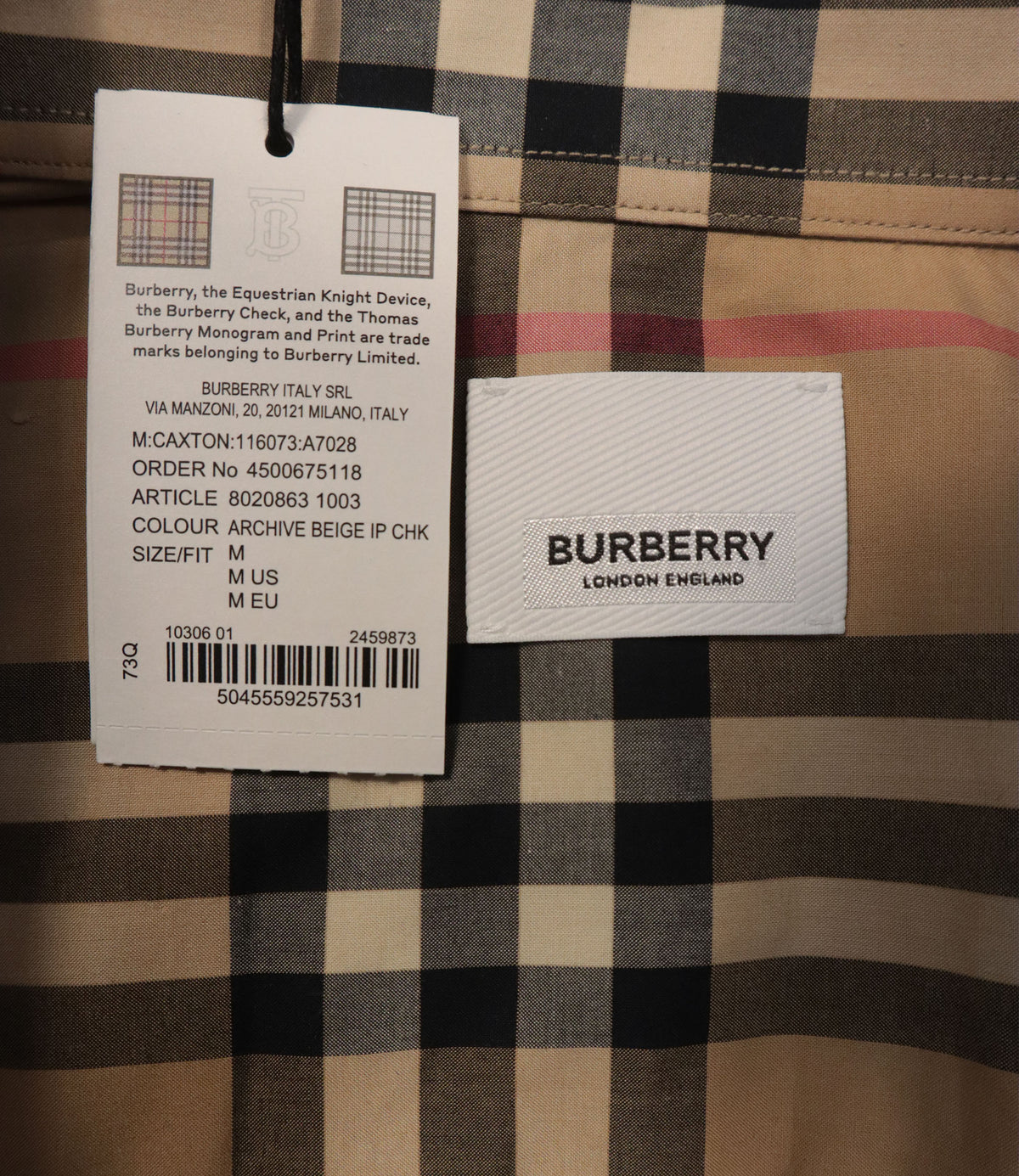 Burberry Hemd Beige Karomuster Größe M Herren Designerhemd