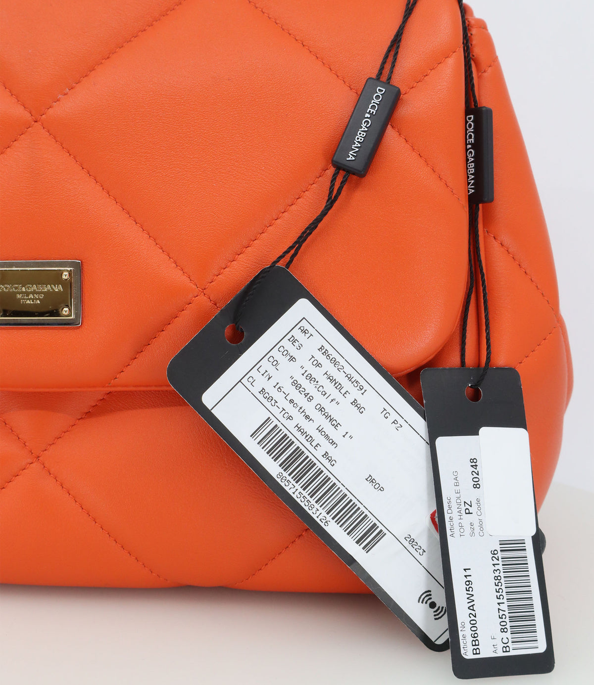 Dolce & Gabbana Handtasche orange gesteppt aus Leder mit Logo-Plakette