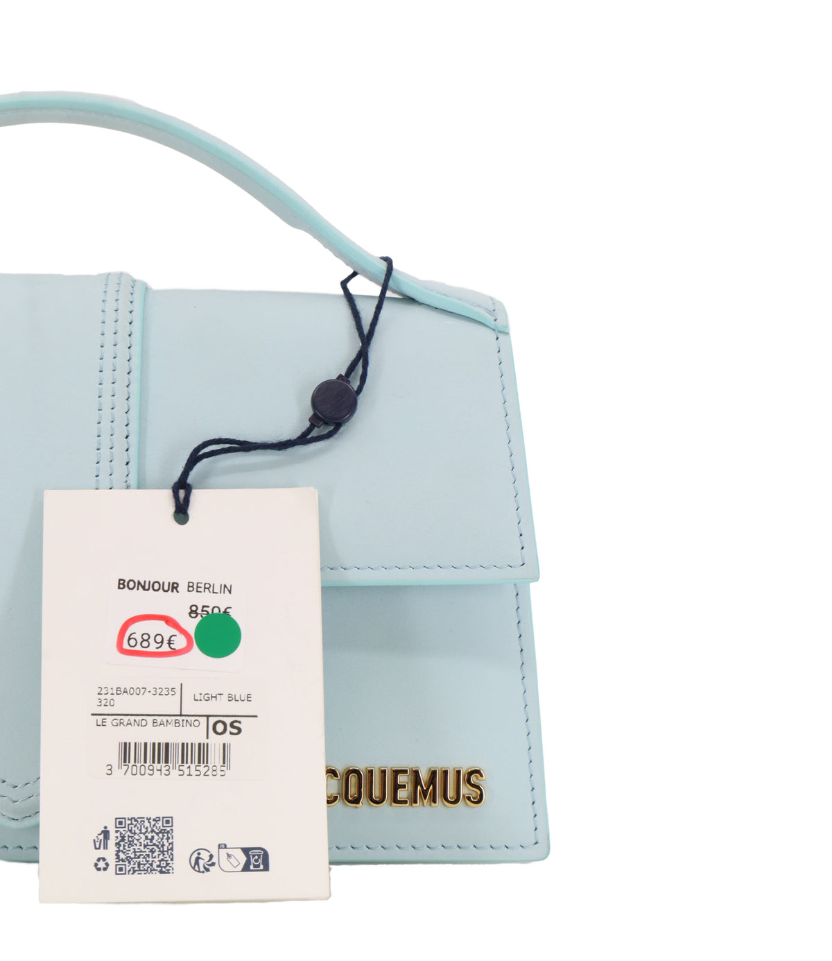 Jacquemus Handtasche Hellblau aus glattem Leder mit goldfarbenem Logo