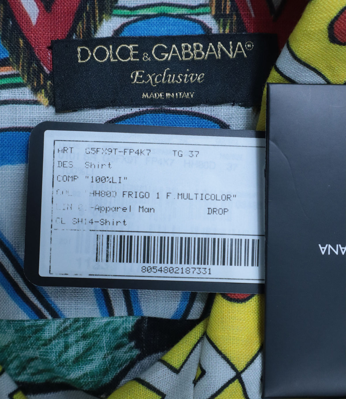 Dolce & Gabbana Leinenhemd multicolor mit kunstvollem Figurenprint Größe IT 37