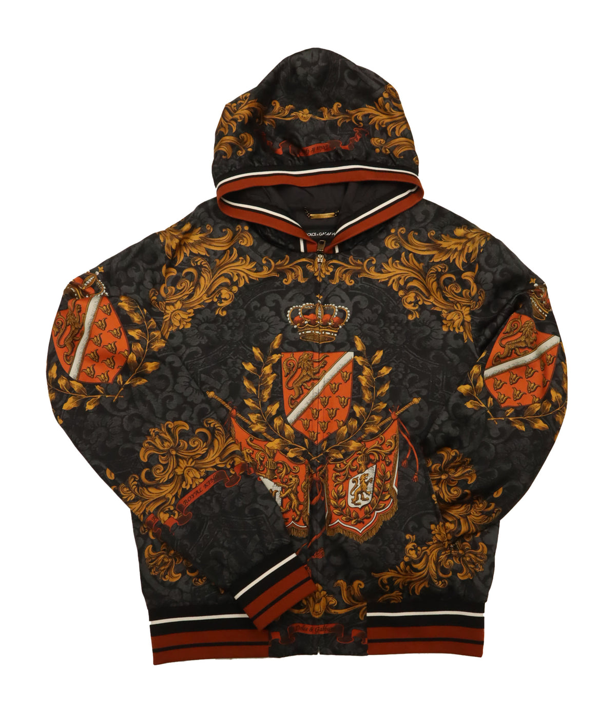 Dolce & Gabbana Hoodie schwarz gold rot Größe 50 Barock Muster Designer Hoodie