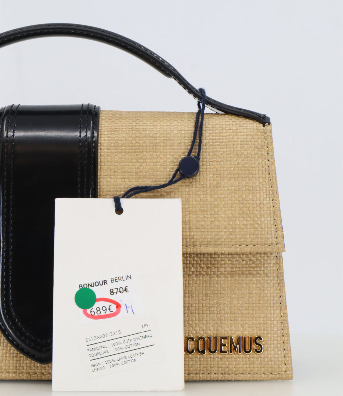 Jacquemus Raffia Handtasche Beige Schwarz mit Lederhenkel Designer Tasche