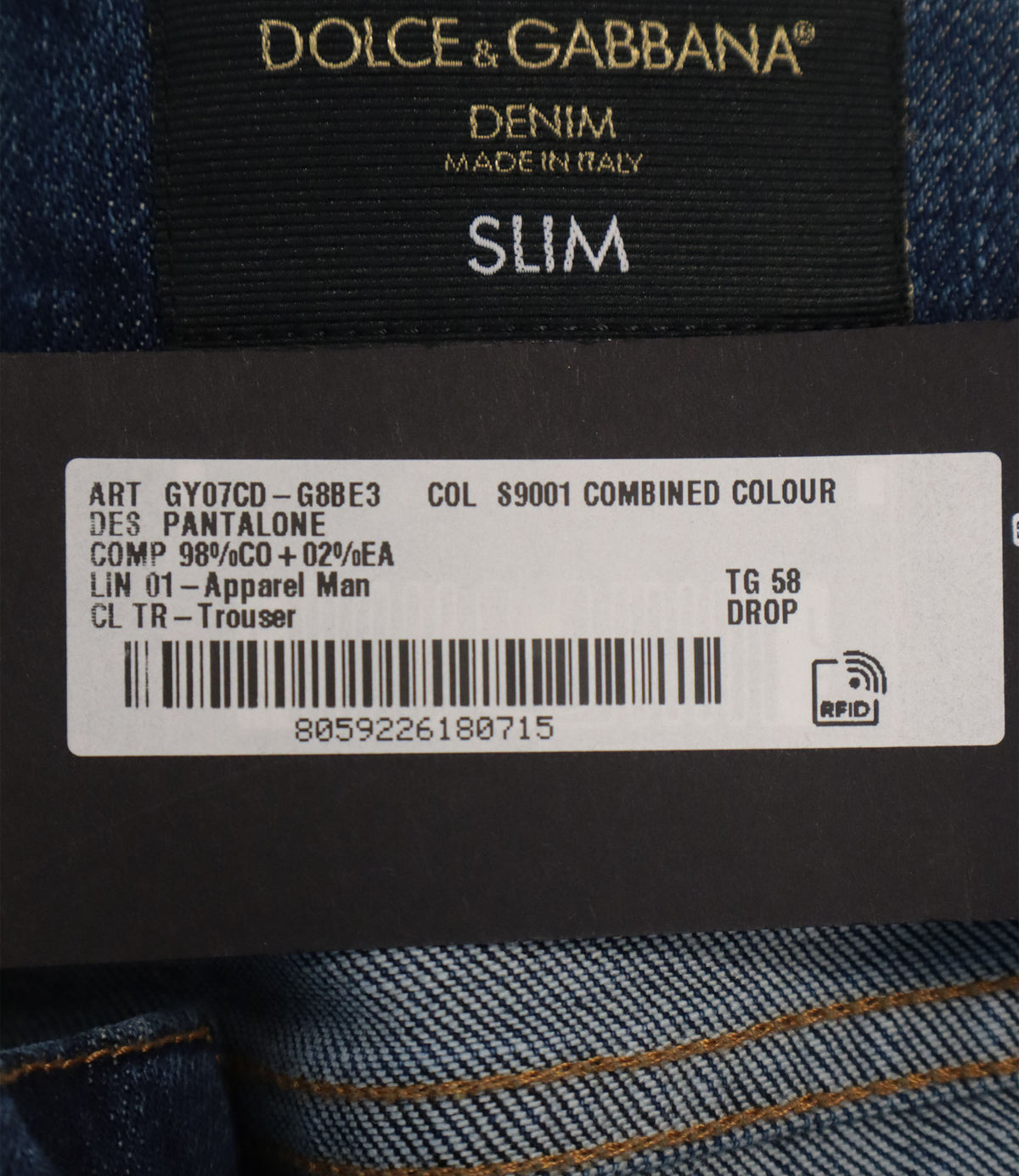 Dolce & Gabbana Slim Fit Jeans Blau Größe 58 Made in Italy