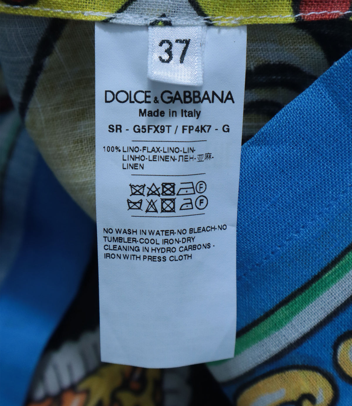 Dolce & Gabbana Leinenhemd multicolor mit kunstvollem Figurenprint Größe IT 37