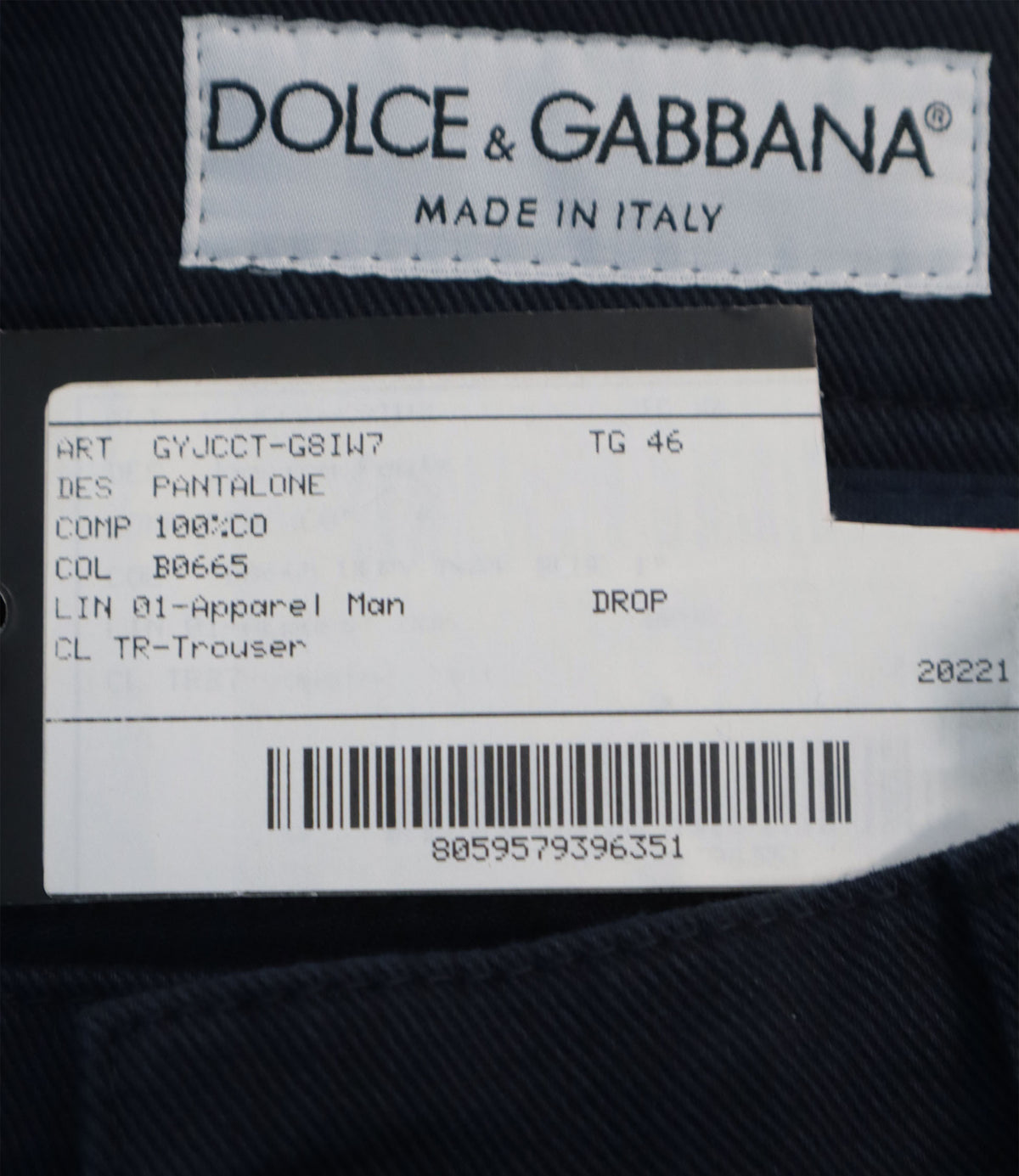 Dolce & Gabbana Hose Größe IT 46 aus 100 % Baumwolle in Navy Blau Regular Fit Made in Italy