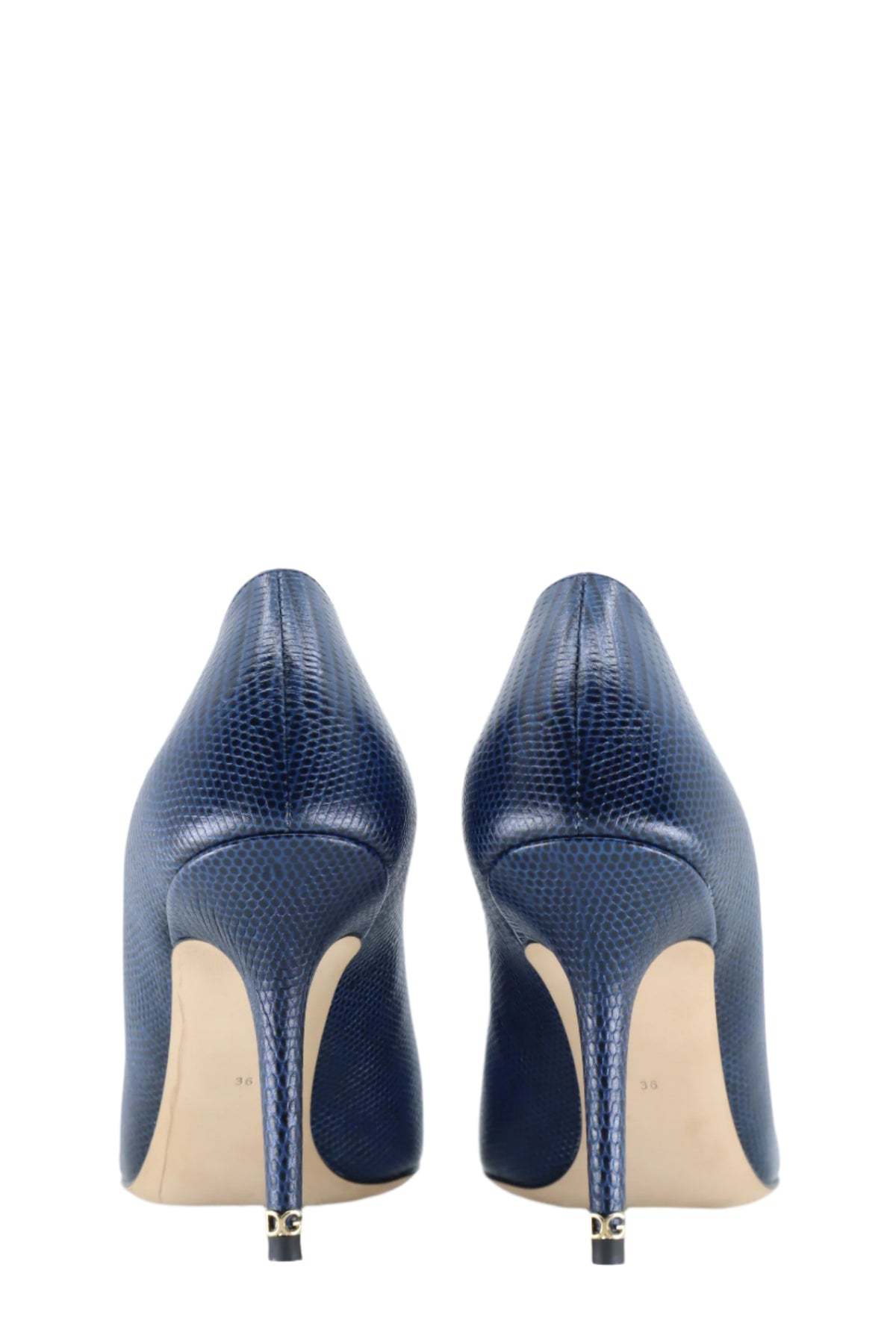 Dunkelblaue Dolce & Gabbana Pumps mit Reptilprägung und spitzer Form Größe 36
