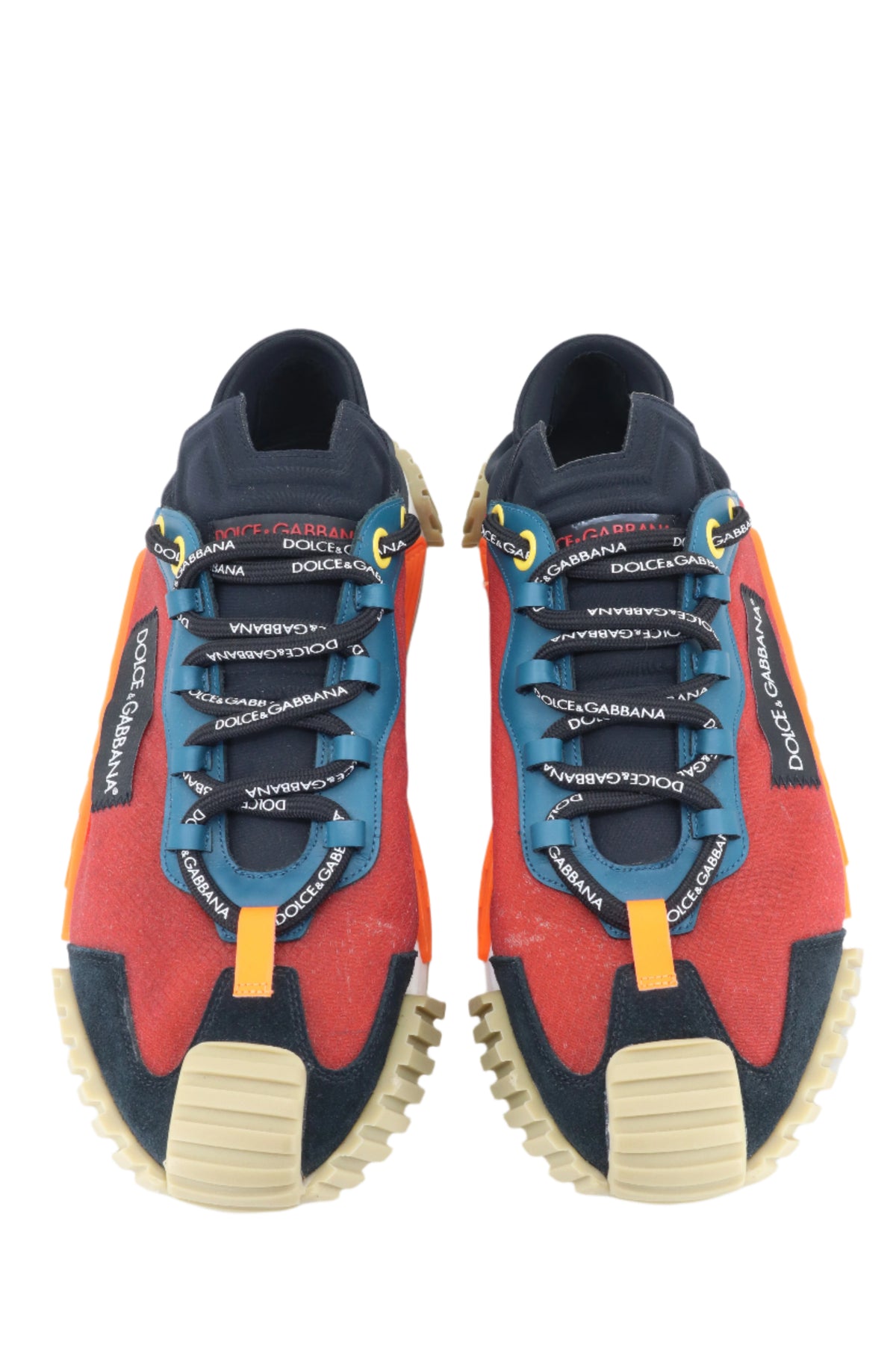 Dolce & Gabbana Sneaker in Rot-Blau mit orangen Akzenten und strukturierter Gummisohle