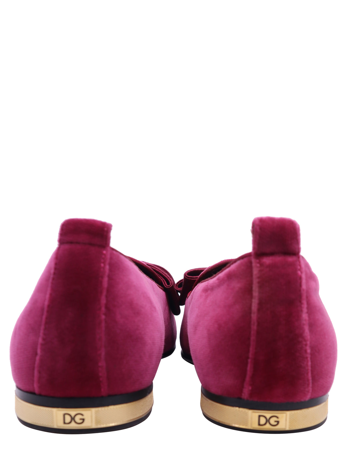 Dolce & Gabbana Slipper Größe 41 aus bordeauxfarbenem Samt mit Stoffblume und goldfarbenem Absatzdetail