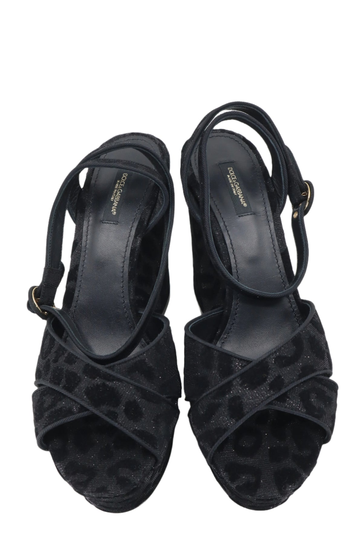 Schwarze Dolce & Gabbana Plateau-Sandalen mit Blockabsatz und Leopardenmuster in Samtoptik
