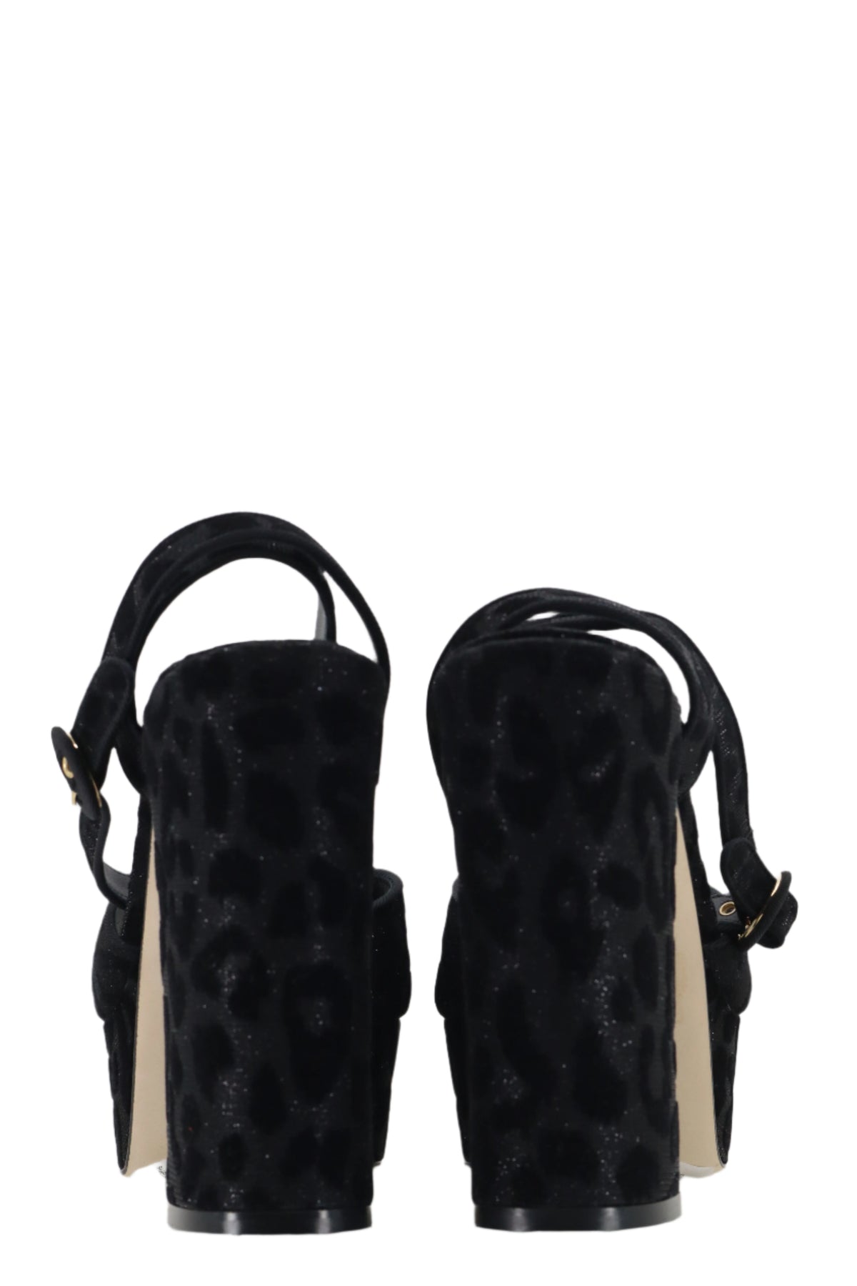 Schwarze Dolce & Gabbana Plateau-Sandalen mit Blockabsatz und Leopardenmuster in Samtoptik