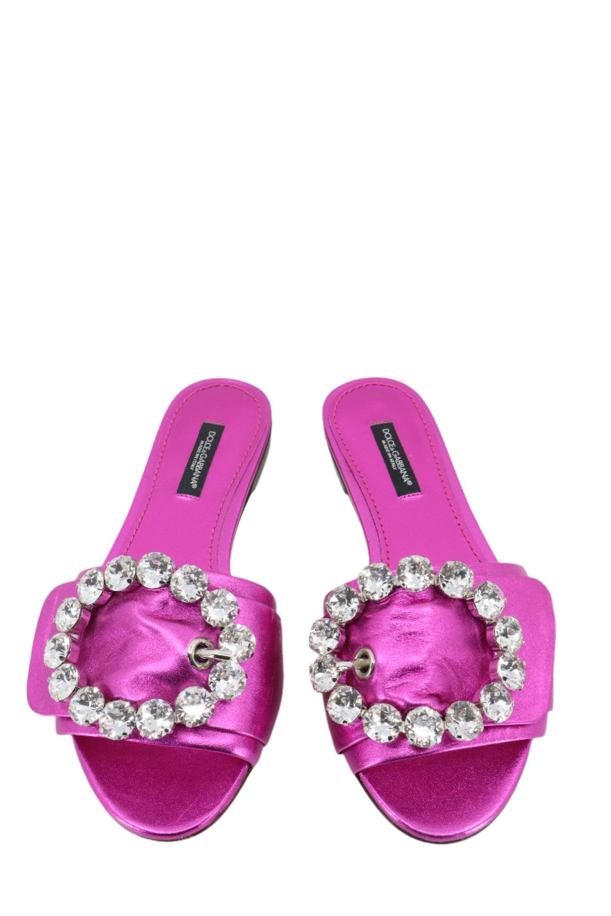 Pinke Dolce & Gabbana Sandalen mit Satin-Finish und Kristallverzierung