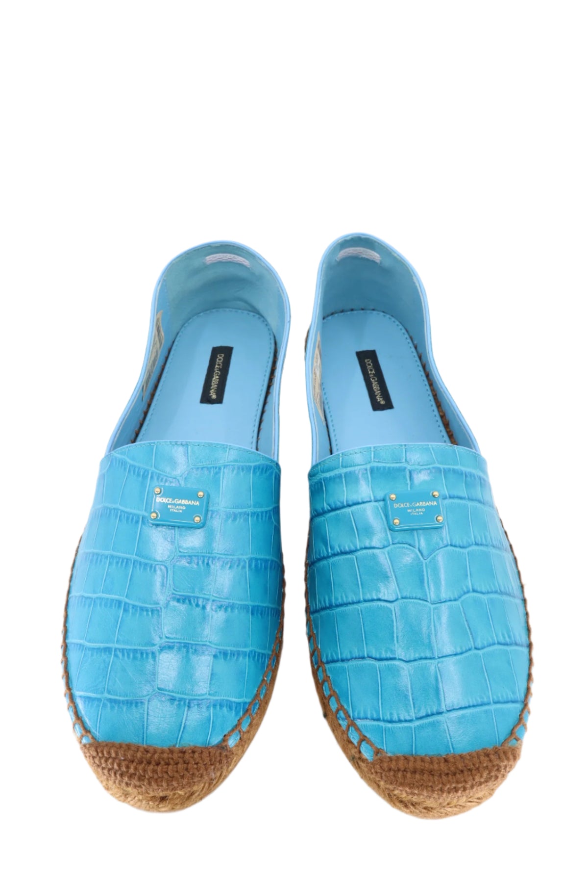 Dolce & Gabbana Espadrilles in Türkis mit Krokoprägung und Bastsohle Größe 39