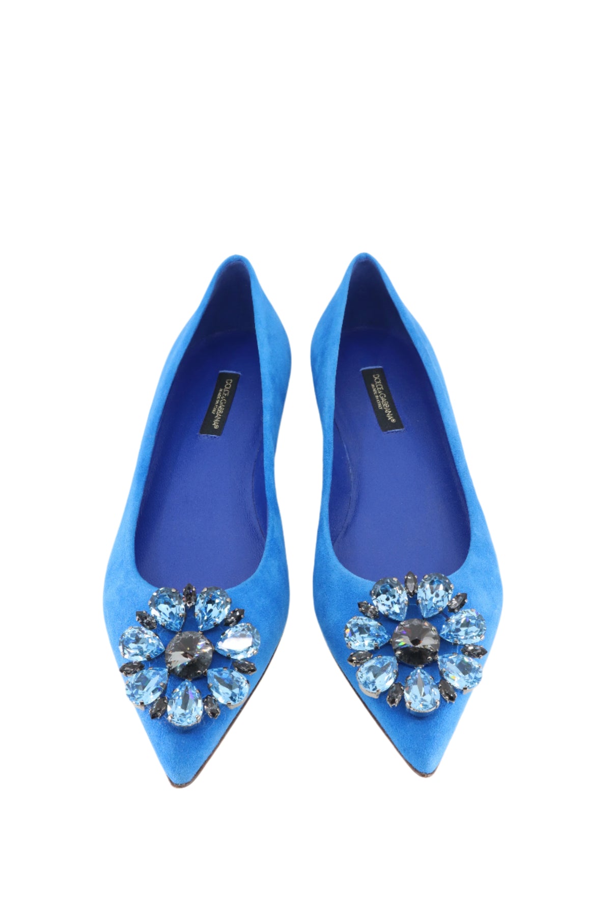 Royalblaue Dolce & Gabbana Ballerinas mit Kristallverzierung aus Veloursleder