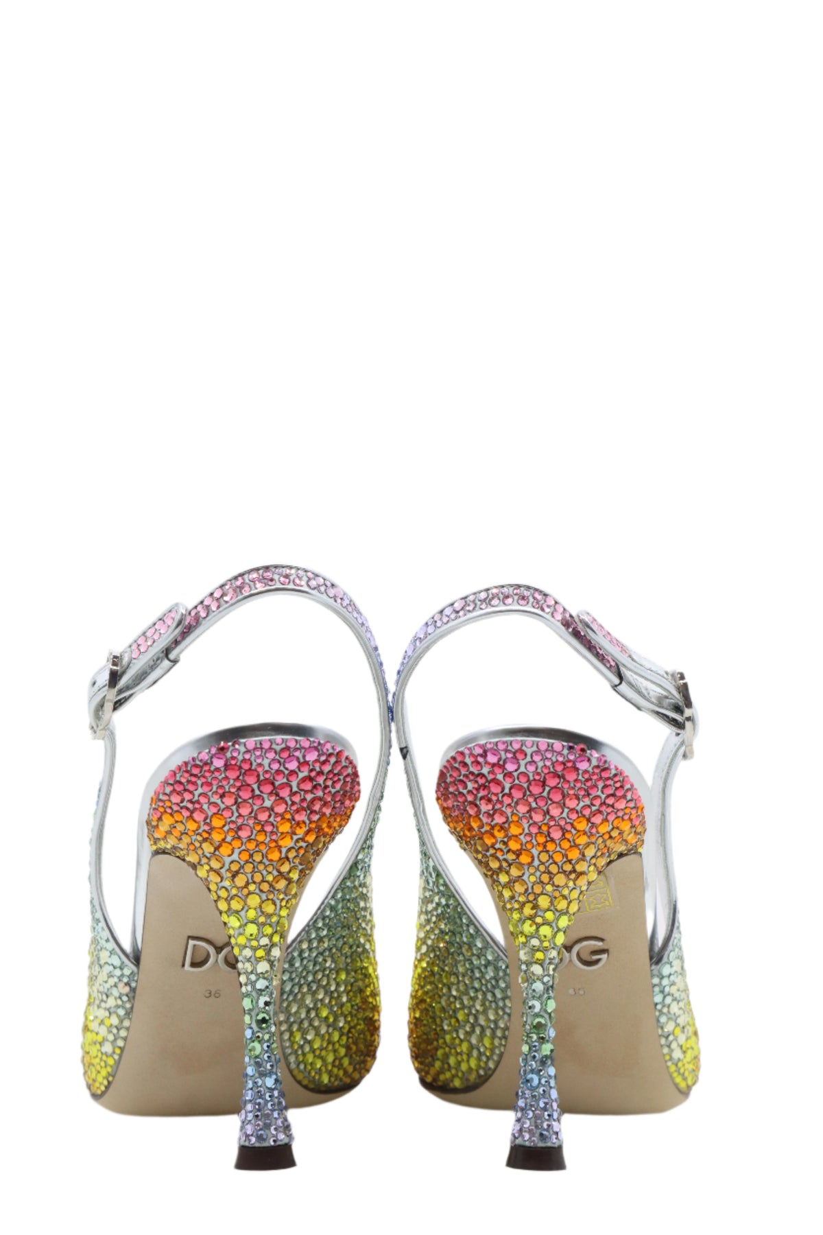 Dolce & Gabbana Slingback Pumps mit Kristallverlauf in Regenbogenfarben und silbernem Innenleder