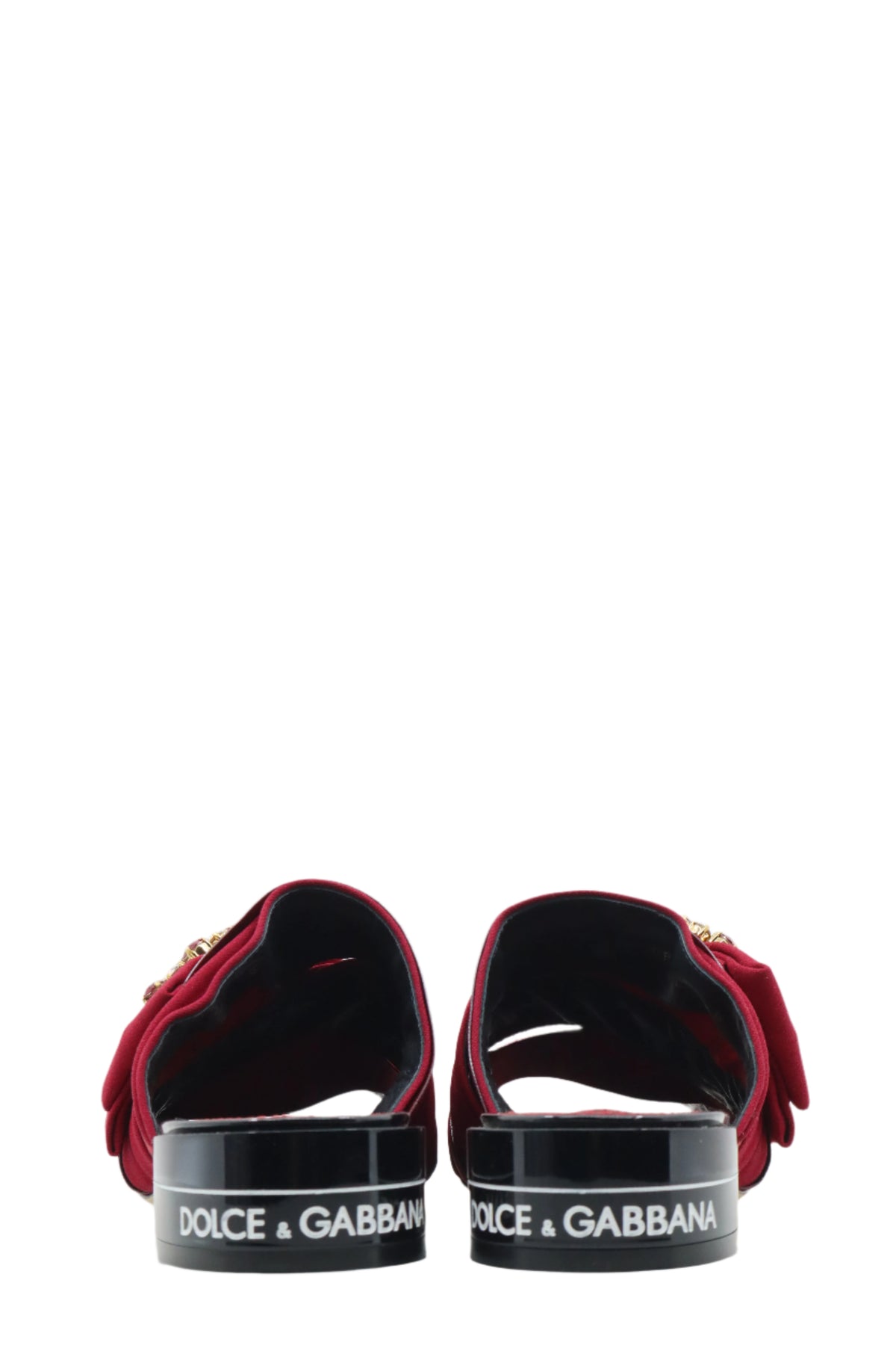 Rote Dolce & Gabbana Mules mit Schleife, Kristall-Schnalle und schwarzem Blockabsatz