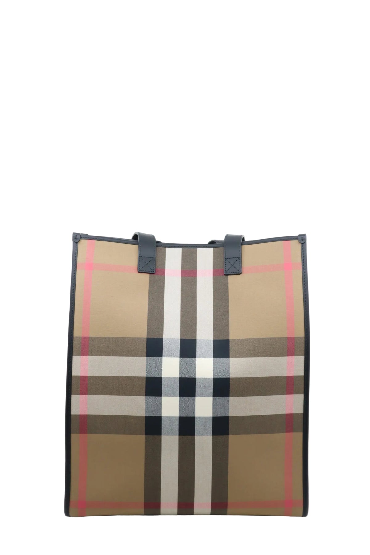 Burberry Shopper Tasche im beigen Karomuster mit dunklen Lederhenkeln