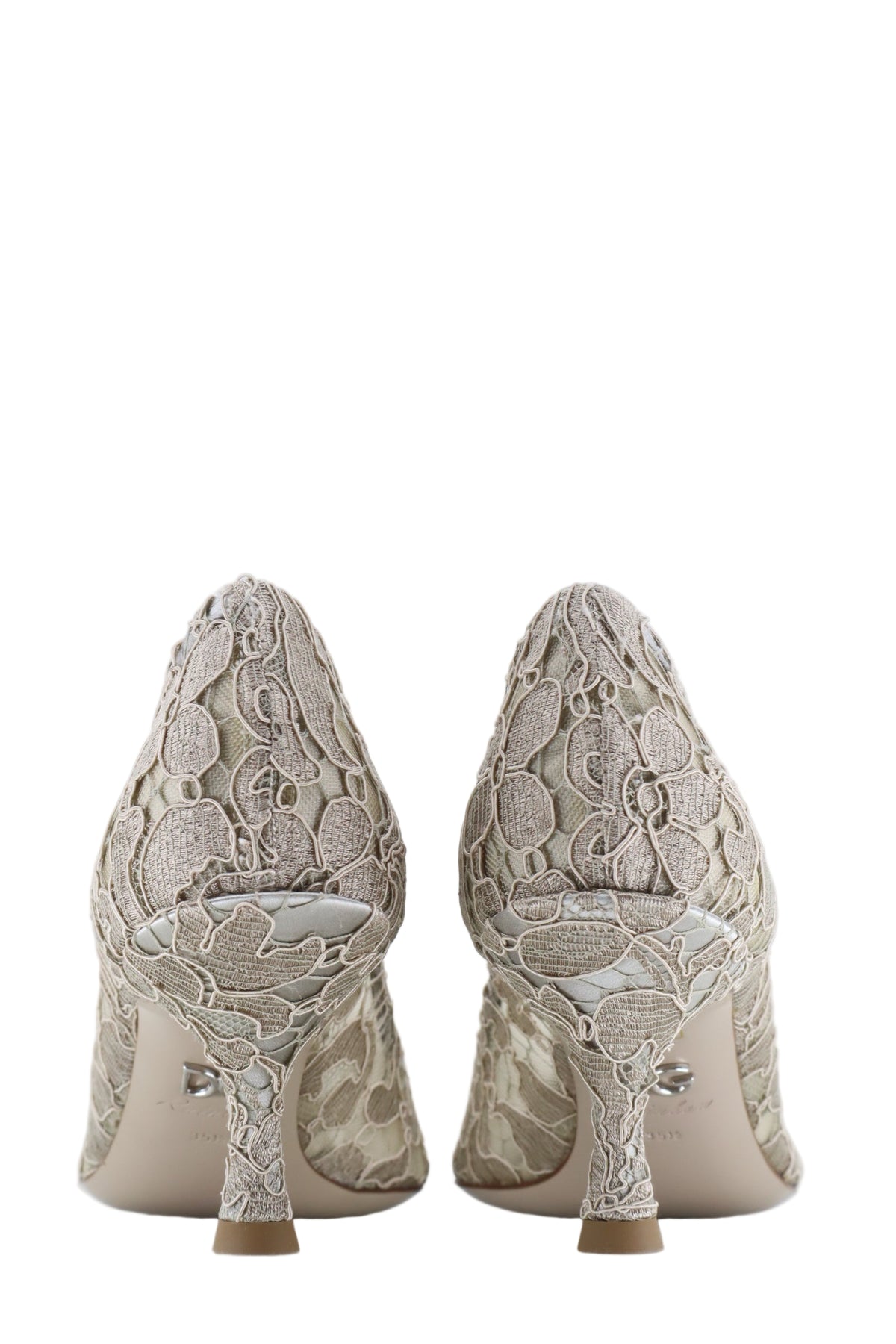 Dolce & Gabbana Pumps aus beigefarbener Spitze mit Schmuckapplikation