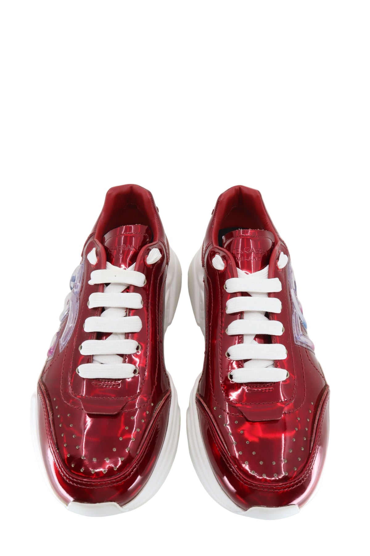 Dolce & Gabbana Chunky Sneaker in Metallic-Rot mit weißer Sohle und 3D-Logo, Größe 39